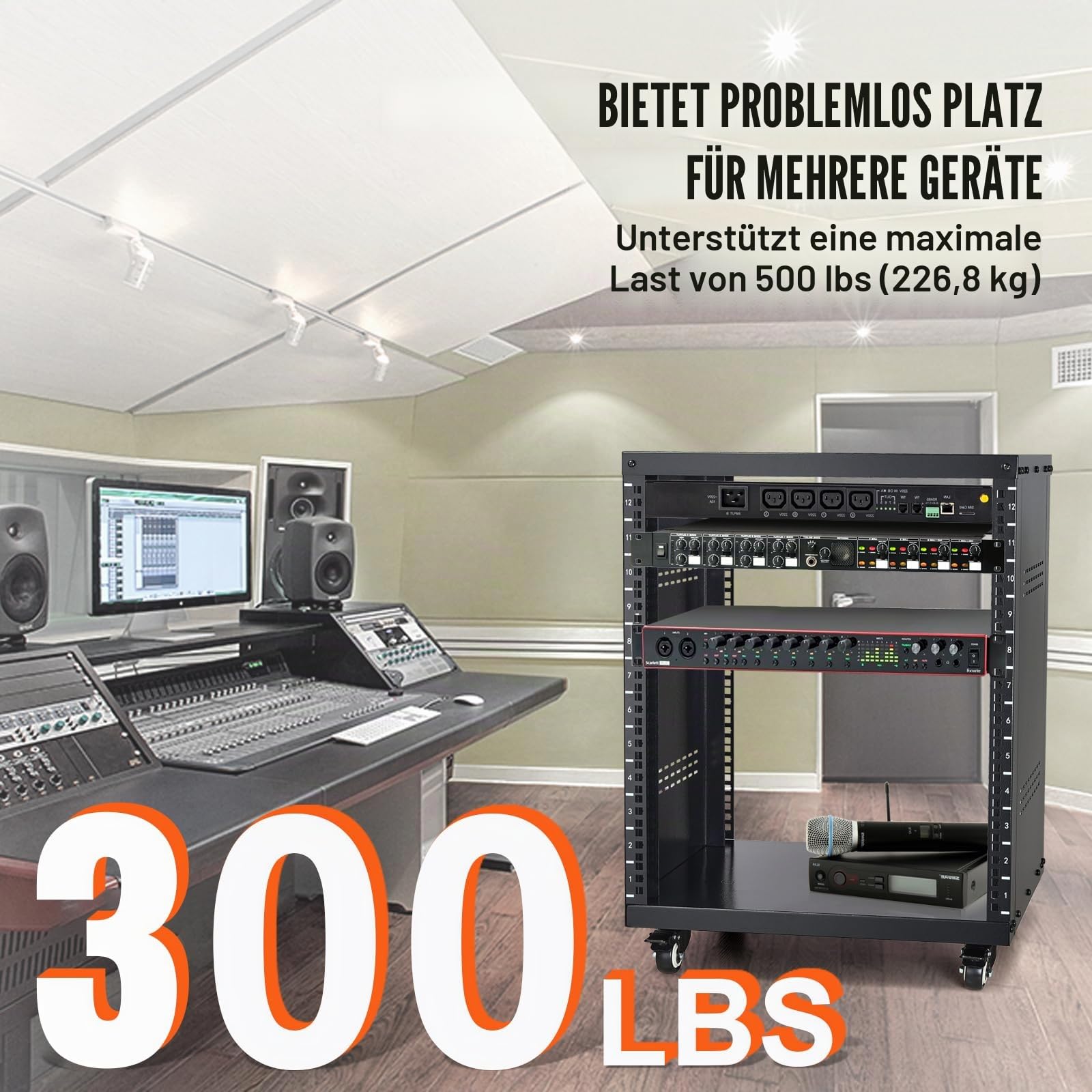 VEVOR 12U Server-Rack, 226,8 kg Kapazität, Netzwerk-Stereo-Aufnahmestudio-Rack mit feststellbaren Lenkrollen, Ideal für die Montage von Audio-, Video-, Musik- und IT-Geräten, 510 x 460 x 700 mm