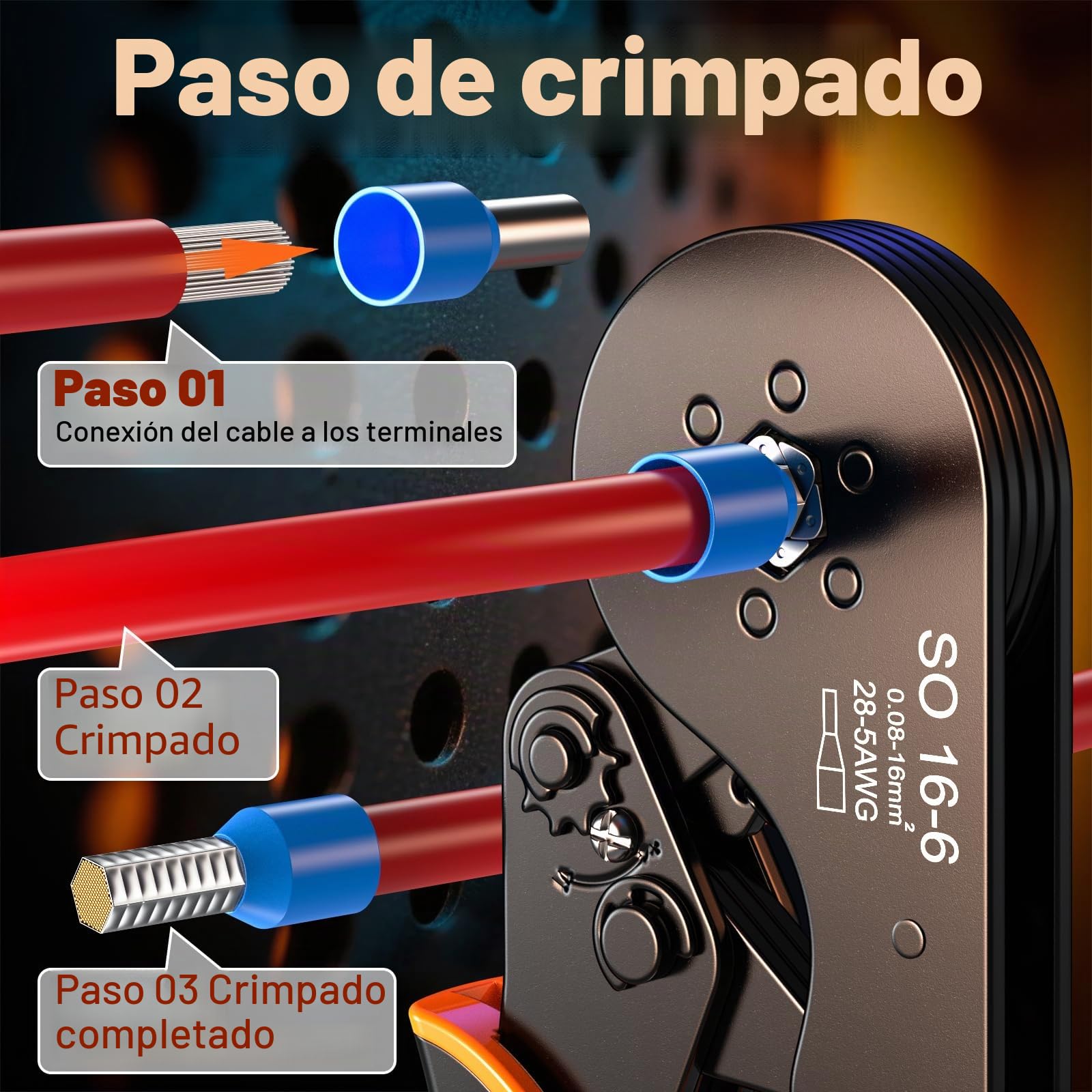 Preciva Crimpadora Terminales Eléctricos con 1500 Punteras – Alicates de Crimpeado Hexagonales 0,08-16mm², Prensa Terminales Cables, Kit de Crimpado con Caja, Herramienta de Crimpado de Virola