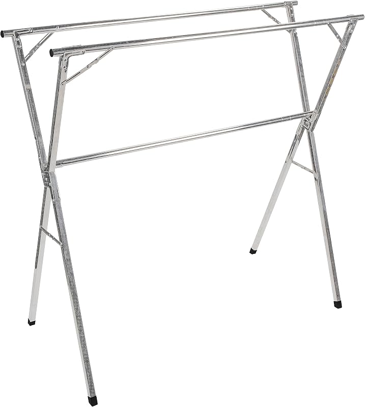 Portable Clothes Drying Rack | Features 3 Horizontal Drying Rods | Extend from 60-inches to 95-inches Long to Provide Plenty of Drying Space | Light Weight Stainless Steel (51339) | Lightweight stainless and plated steel resists rust, 160 lb capacity, folds compact, non-slip feet, for RV or home use