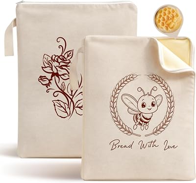 Reusable Beeswax Bread Bags for Homemade Bread with Wide Zipper 2Pack