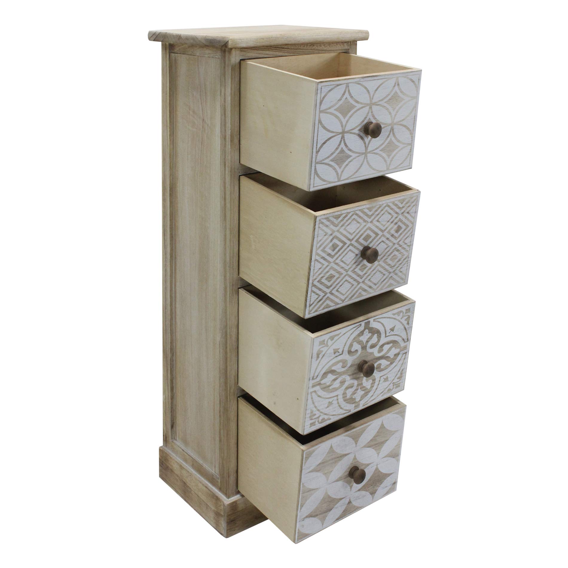 Rebecca Mobili Kleine Kommode, Aufbewahrung 4 Schubladen, Weiß Beige Holz, Vintage-Stil, Einrichtungsgegenstände - Maße: 80,5 x 29 x 25 cm (HxLxB) - Art. RE6536