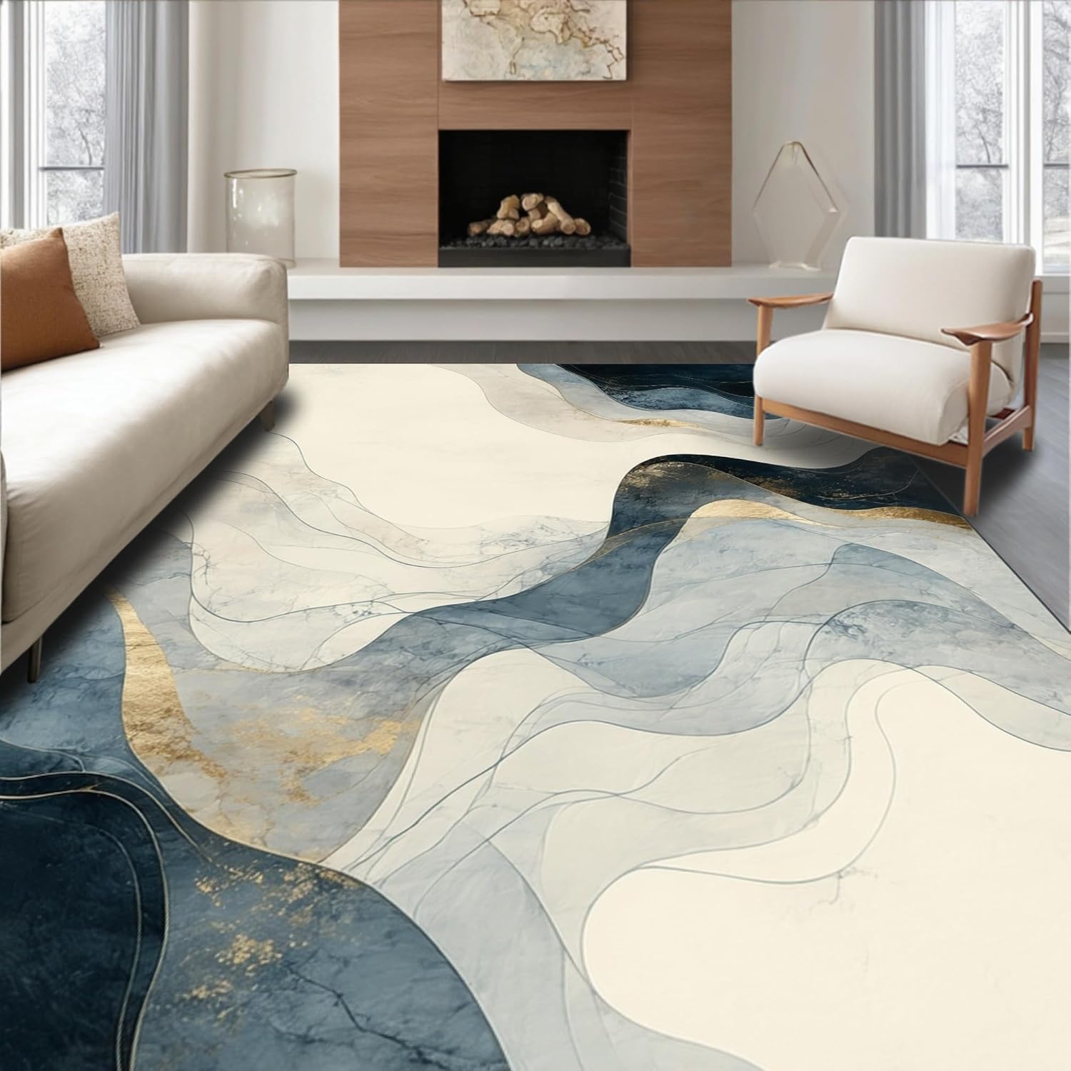 Ivory Abstract Washable Rug