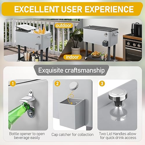 Miniatura 3 de Outvita Hielera Rodante de 80 Cuartos, Enfriador Portátil de Bebidas para Bar con Bandeja Colectora, Bandeja de Almacenamiento Inferior