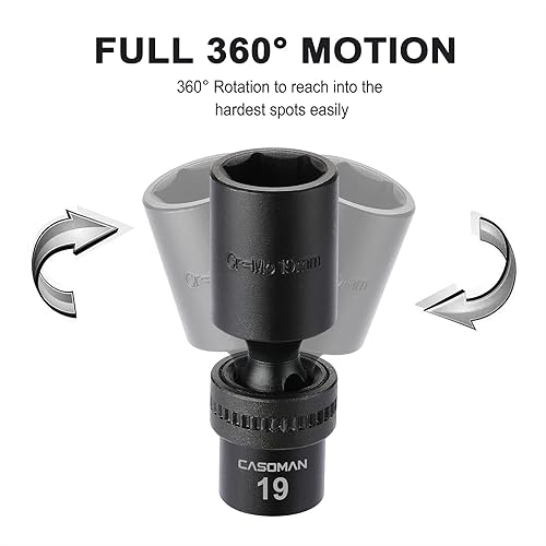 Miniatura 5 de CASOMAN Juego de dados de impacto universal estándar profundo de 10 piezas, 38 pulgadas, 6 puntos, CR-MO, métrico, 0.394-0.748 in