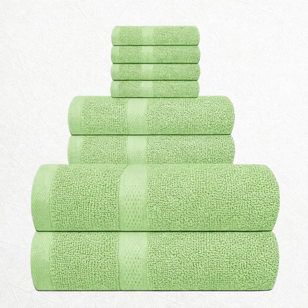 Complete Towel Set - 8 Pack Soft and Absorbent Cotton Bath Towels for Bathroom, Hotel, and Spa - Quick-Dry, Towels Set 27x54'' (Dark Green)