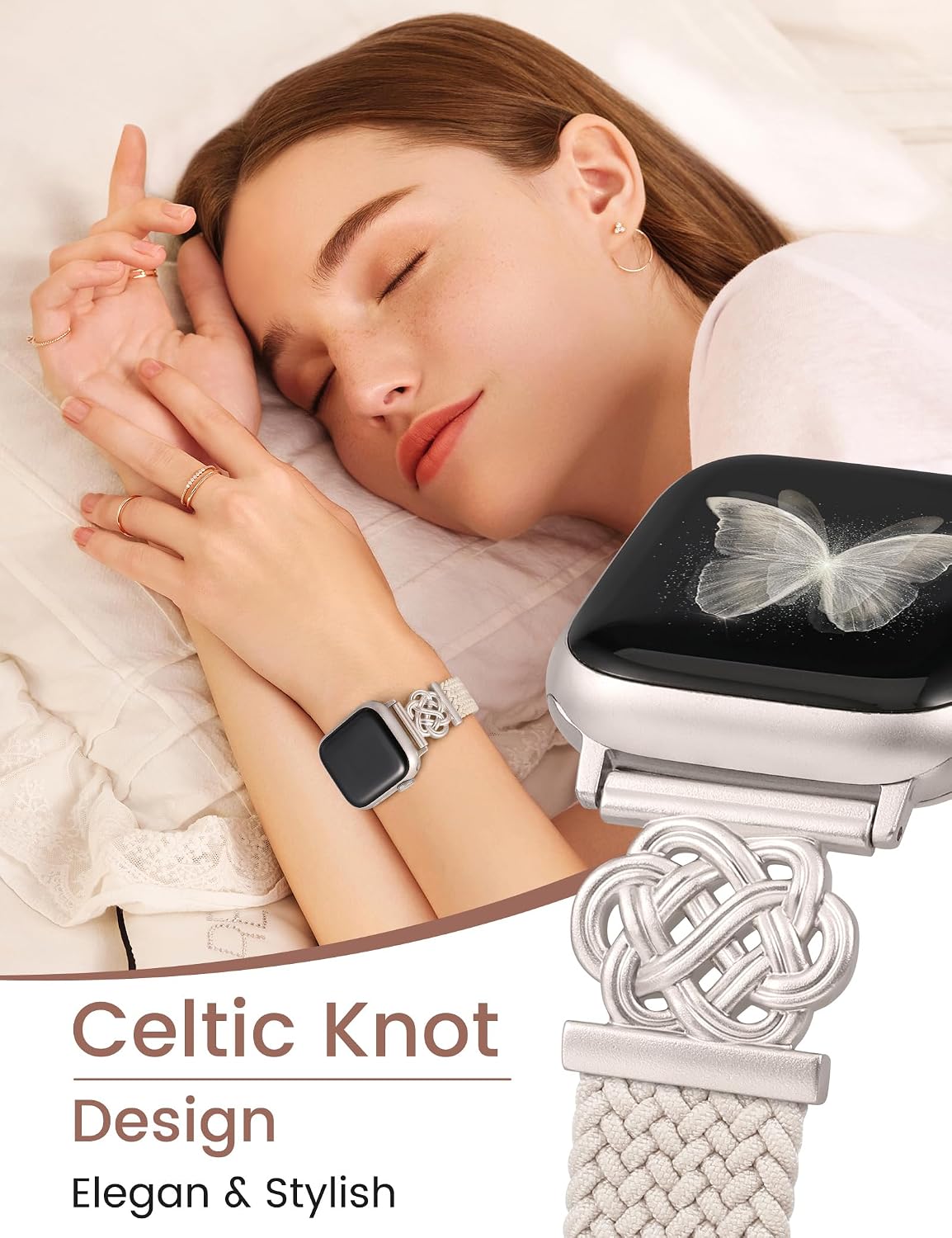 Minyee Slim Braided Magnetic Band Compatible with Apple Watch Bands Women 40/41/42/44/45/46/49/38, Dressy Celtic Knot Soft Thin Elastic Nylon Strap for iWatch Series 11 10 9 8 7 6 5 4 SE/Ultra 3 2 1