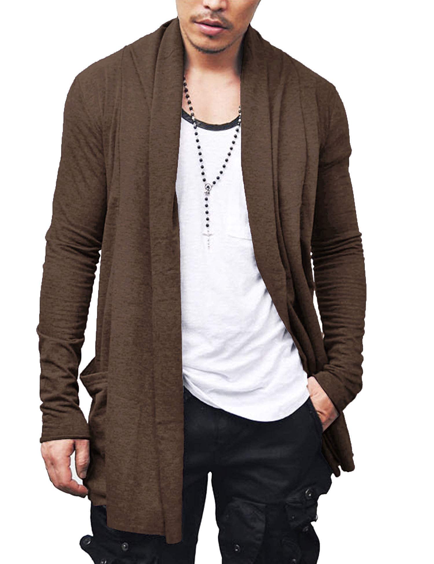 COOFANDY Cardigan à volants et col châle à manches longues ouvert sur le devant pour homme