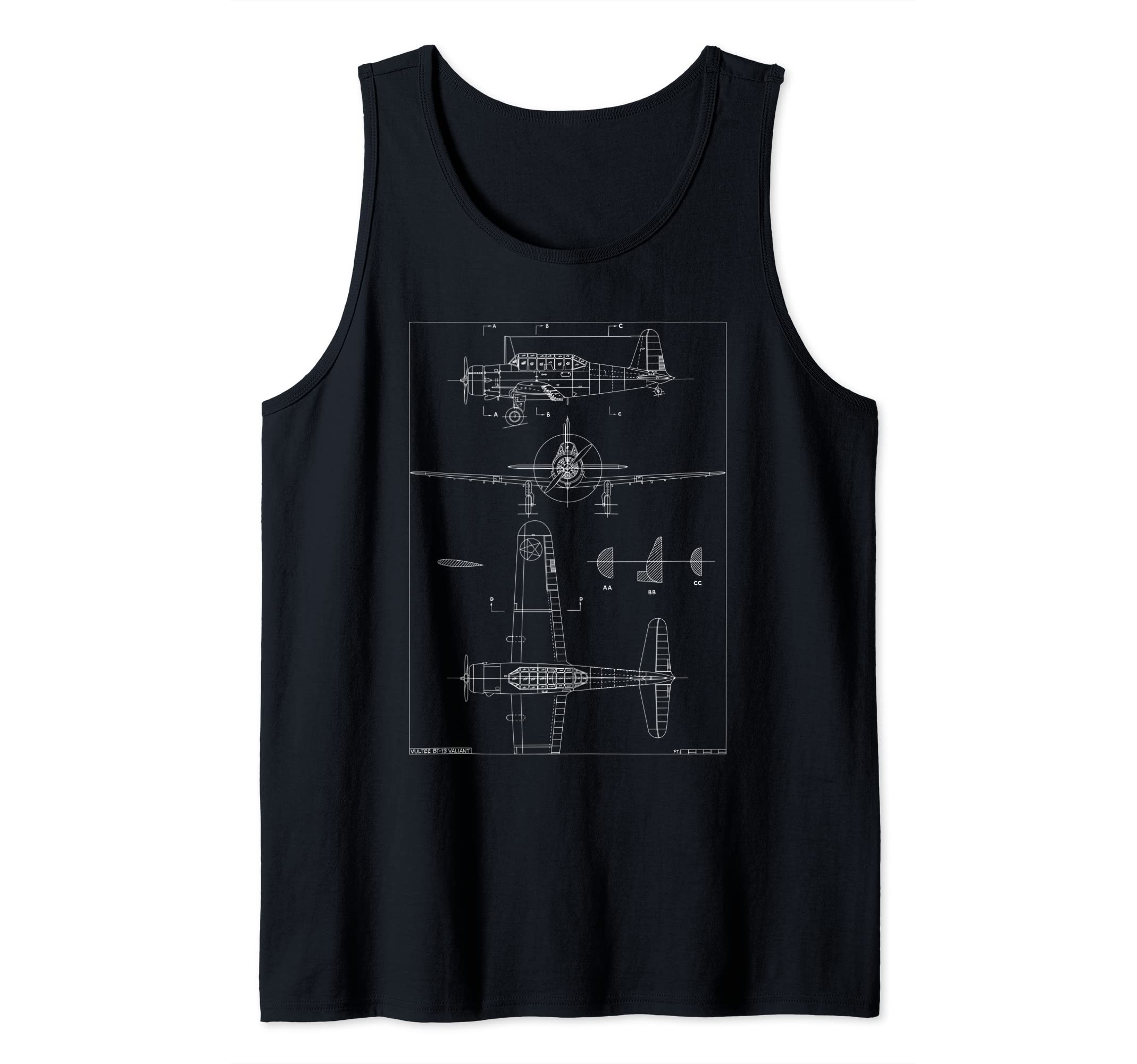 Vultee BT-13 Valiant WW2 Basic Trainer Aircraft Blueprint Tank Top