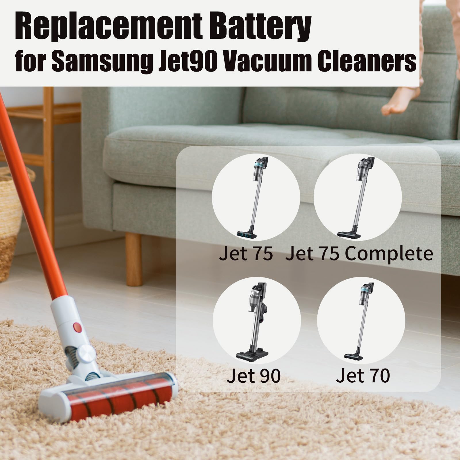 Bateria 3500 mAh Jet90 kompatybilna z Samsung Jet90 90+, Jet 60, Jet 70 75 75+, pasuje do bezprzewodowych odkurzaczy VS20R9046T3/AA, VS20T7536T5/AA, VCA-SBT90/XAA
