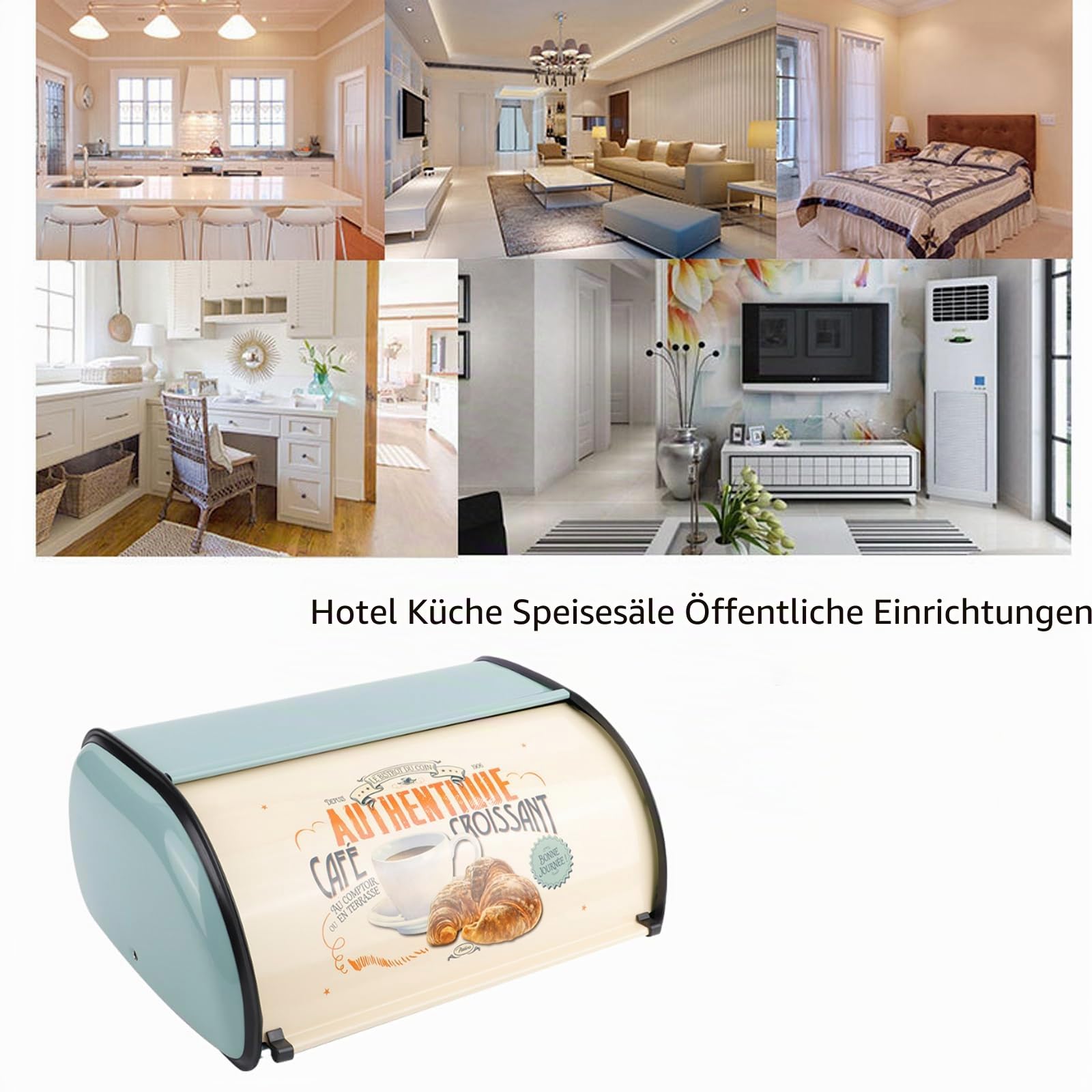 BORDSTRACT Metall Brotkasten, 34,5 x 23 x 14,5 cm Retro Brotbehälter aus Edelstahl für die Küche Rollbrotkasten Brotaufbewahrungsbox mit Deckel Vintage Design von Brot & Keksen und Trocken (Blau)