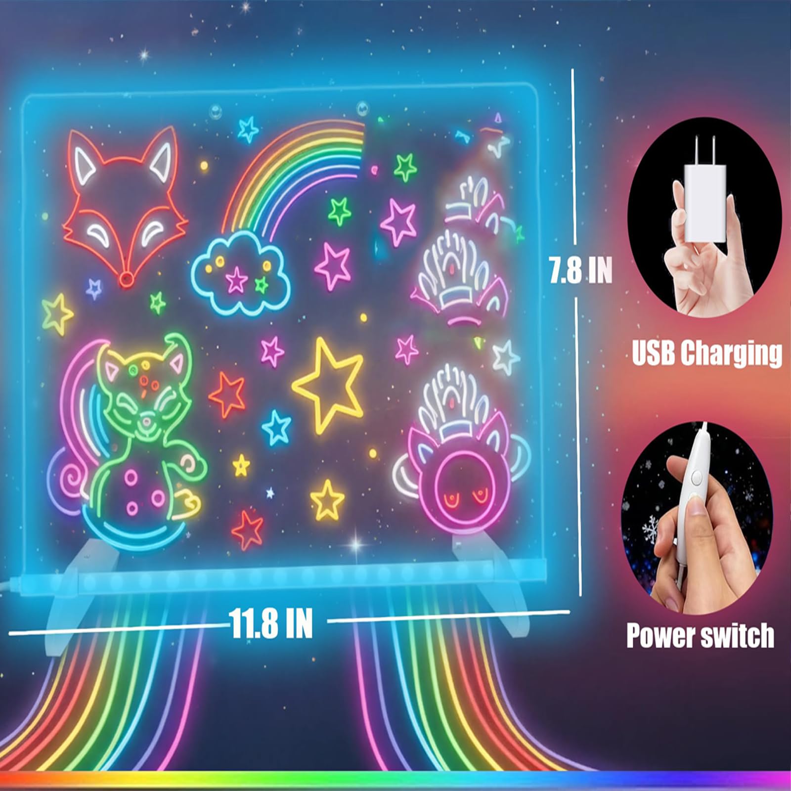 Tablica LED Z Kolorowymi Notatkami, Świecąca Tablica Do Rysowania Z Efektem Neonu I Markerami Fluorescencyjnymi, Zmazywalny Znak Z Możliwością Ładowania, Wiele Trybów Kolorów Do Dekoracji