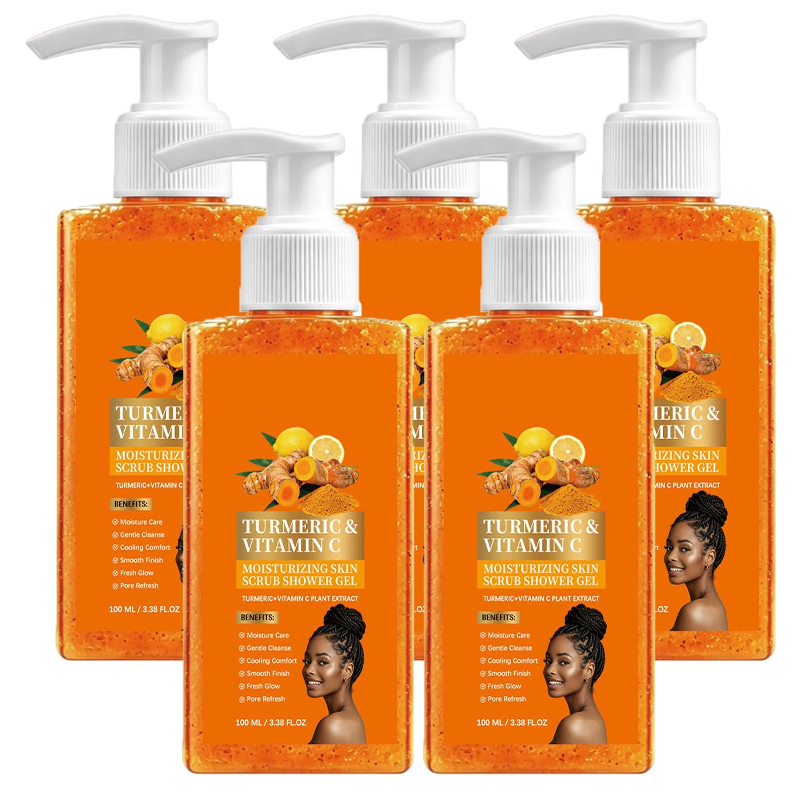 Curcuma e vitamina C Body Scrub, gel doccia idratante quotidiano, gel doccia esfoliante delicato con particelle esfolianti sottili, 100 ml (5 pezzi)