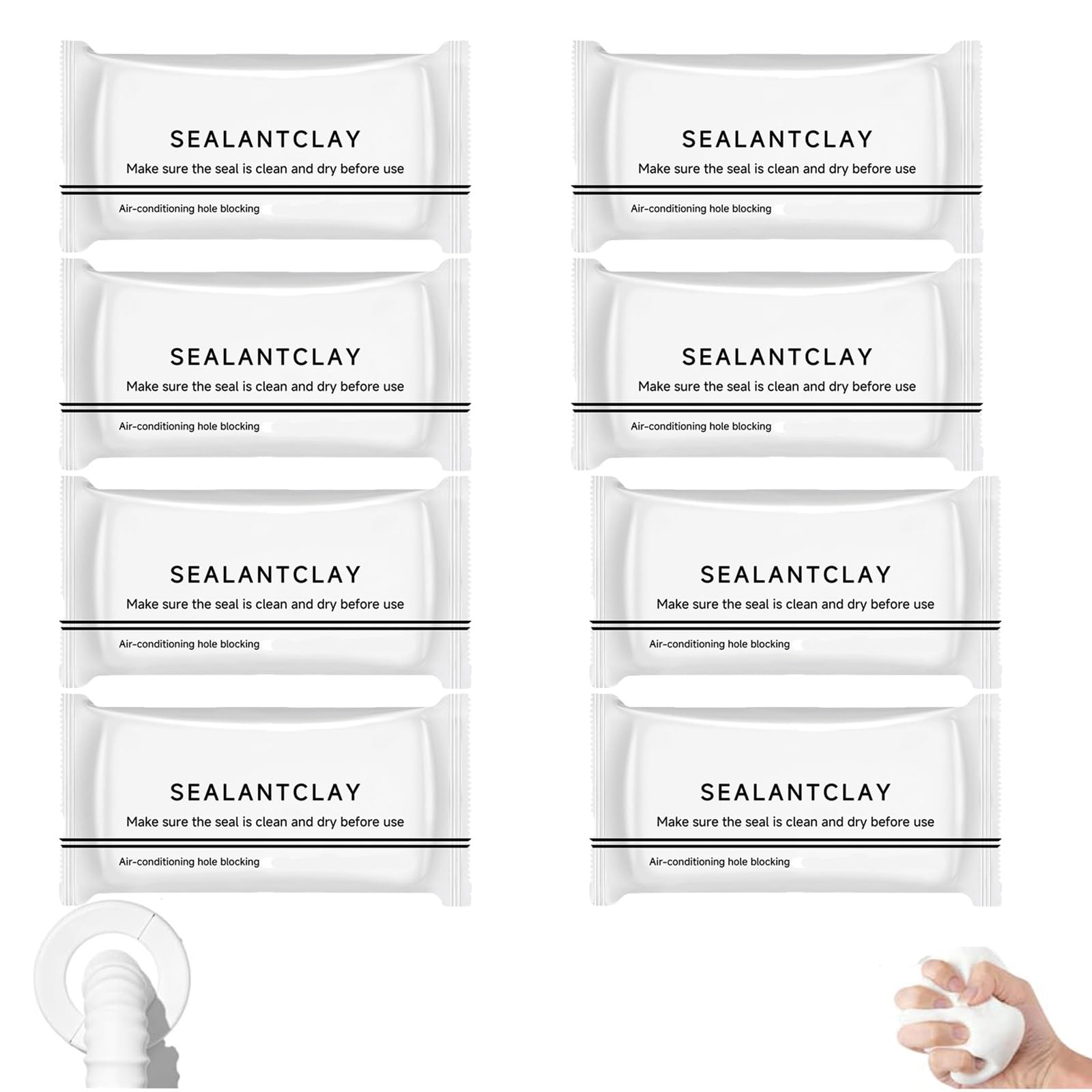 Waterproof Mastic Sealant Clay, Sealant Clay To Fill Holes AC Duct Putty To Fill Hole, Moldable Quick Mending White Air Conditioning Duct Putty Repair Sealing Clay For Pipe Gaps Holes, 30g/Pack，8pcs