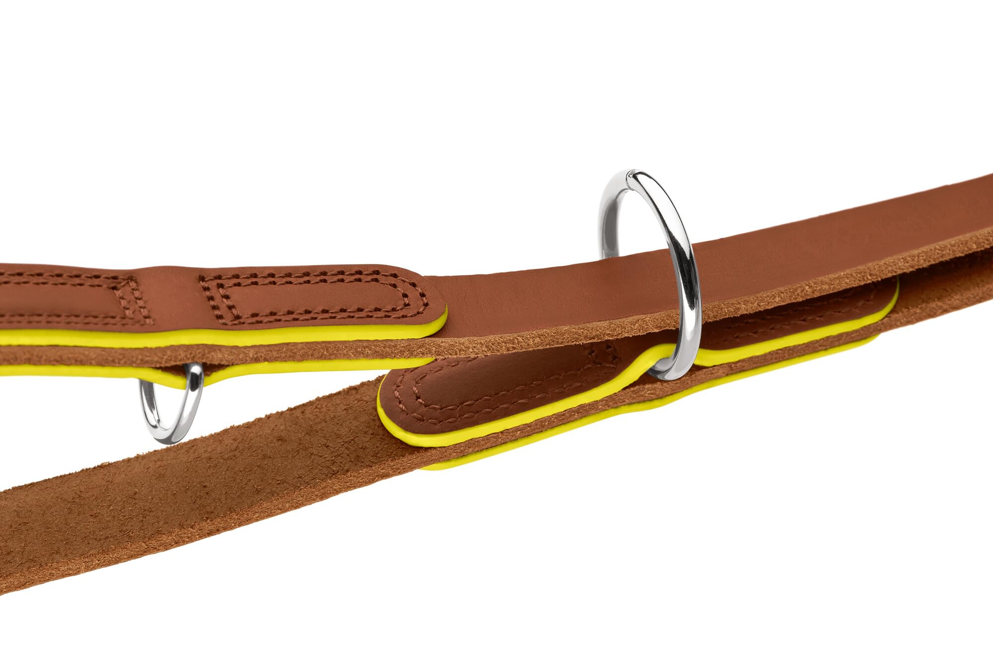 Hunter Regulowana smycz dla psa Garda z miękkiej skóry bydlęcej, wytrzymała i wygodna, z ręcznie farbowanymi krawędziami kontrastowymi, 3-stopniowa regulacja, Made in Germany, kolor: koniakowy/żółty
