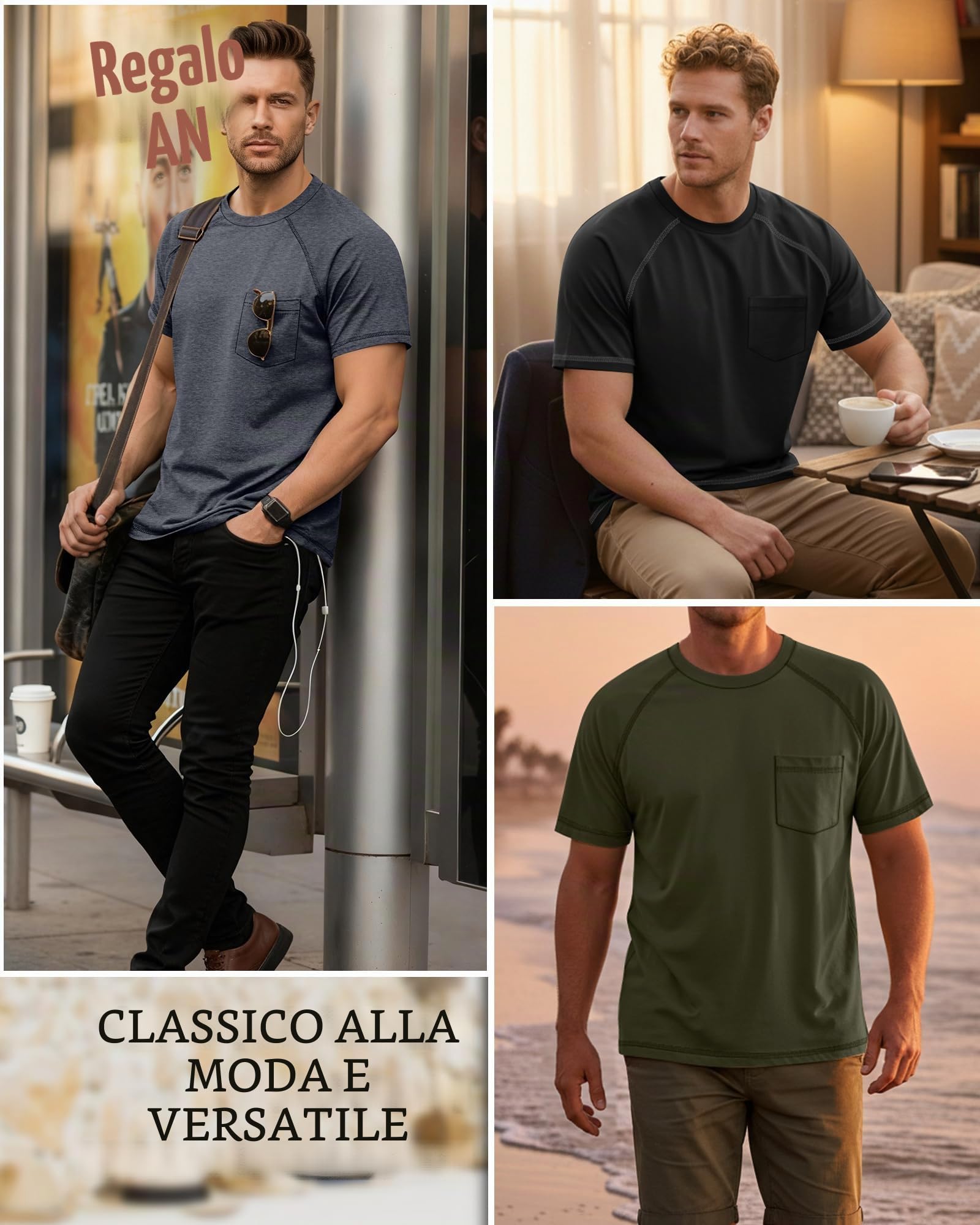 Neer 3 Magliette Uomo Taglie Forti con Taschino | Magliette Girocollo, Top Maniche Raglan, Abbigliamento Traspirante, T-shirt Ampie, Outfit Da Lavoro, Moda Autunnale