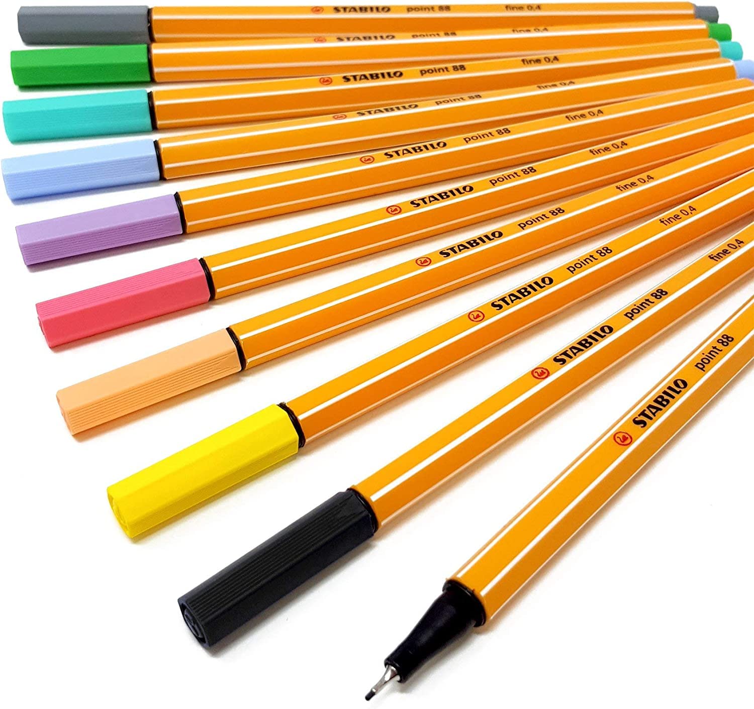 STABILO Fineliner 0.4mm Fine Point 88 - Pack of 10 Assorted Pastel Colours + 2 Free Black Fineliners - Office, School, Art & Craft
