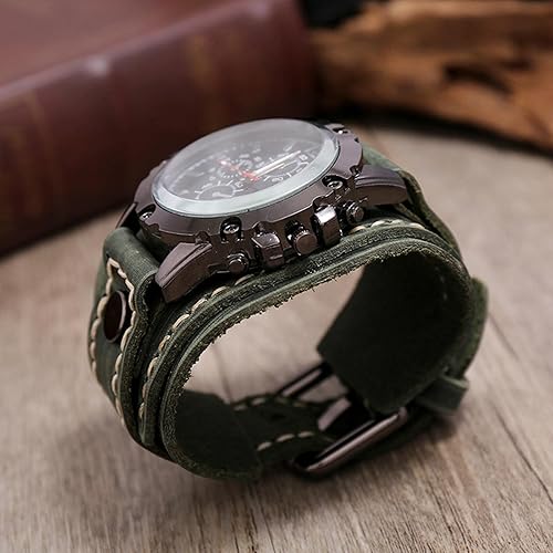 Miniatura 5 de Reloj de pulsera clásico con números romanos con correa de cuero PU, verde, Verde