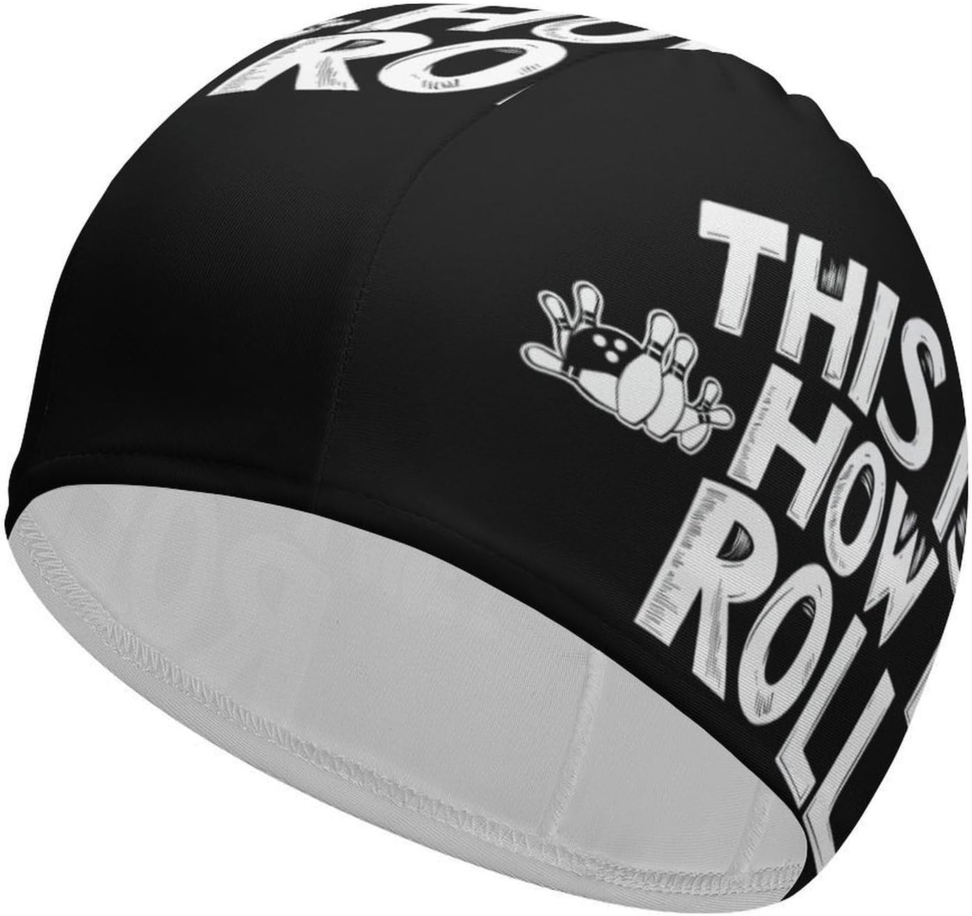 Bowling This is How I Roll Womens Swim Cap for Men Adult Swimming Hat Curly Short Medium Long Hair