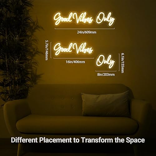 Miniatura 5 de Letrero de neón de 24 pulgadas para decoración de pared, control remoto de temporizador, luz LED Good Vibes Only, para dormitorio, hogar, bar,