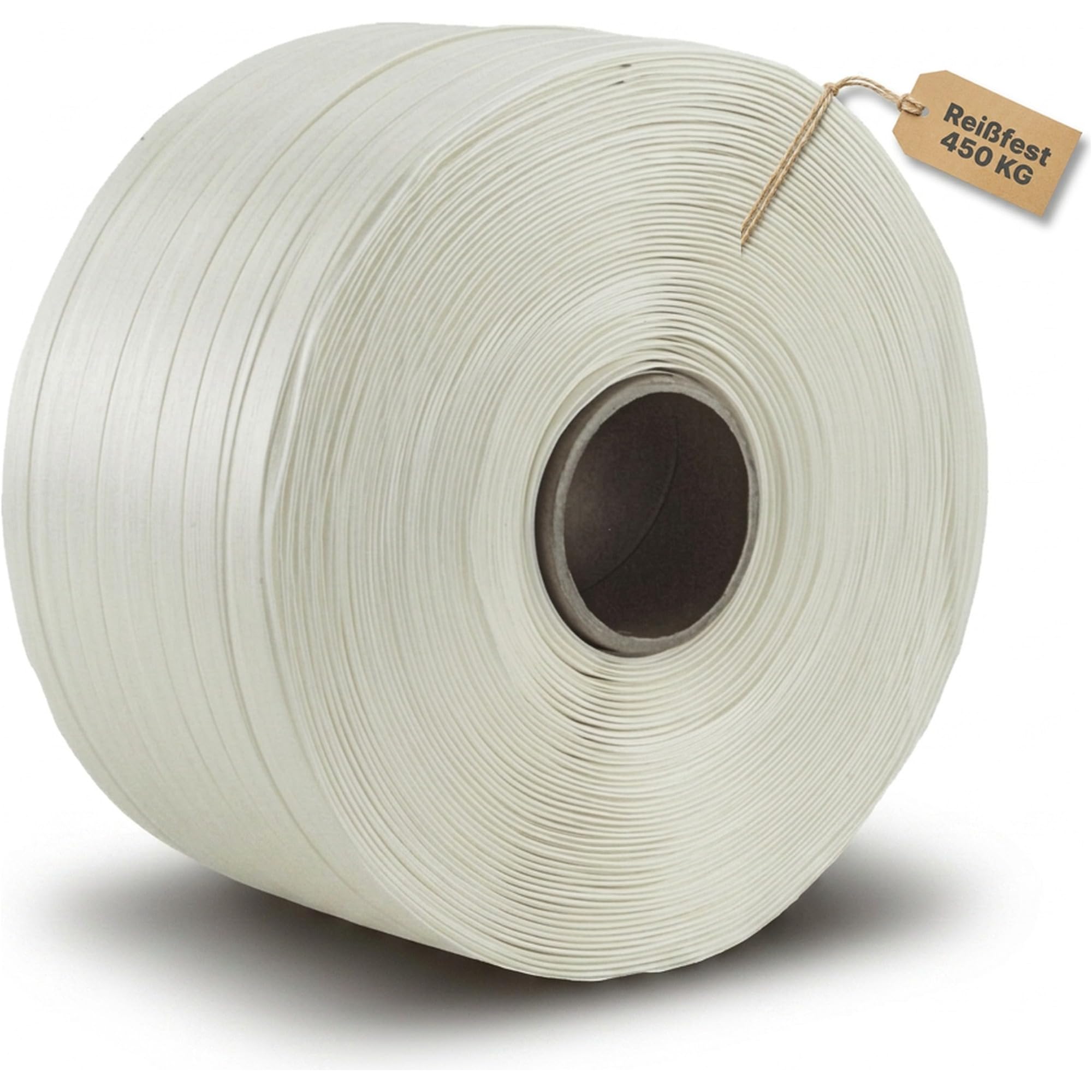 2 rouleaux de ruban de cerclage textile, largeur 16 mm, longueur 850 m chacun, résistance à la déchirure 450 kg, mandrin 76 mm