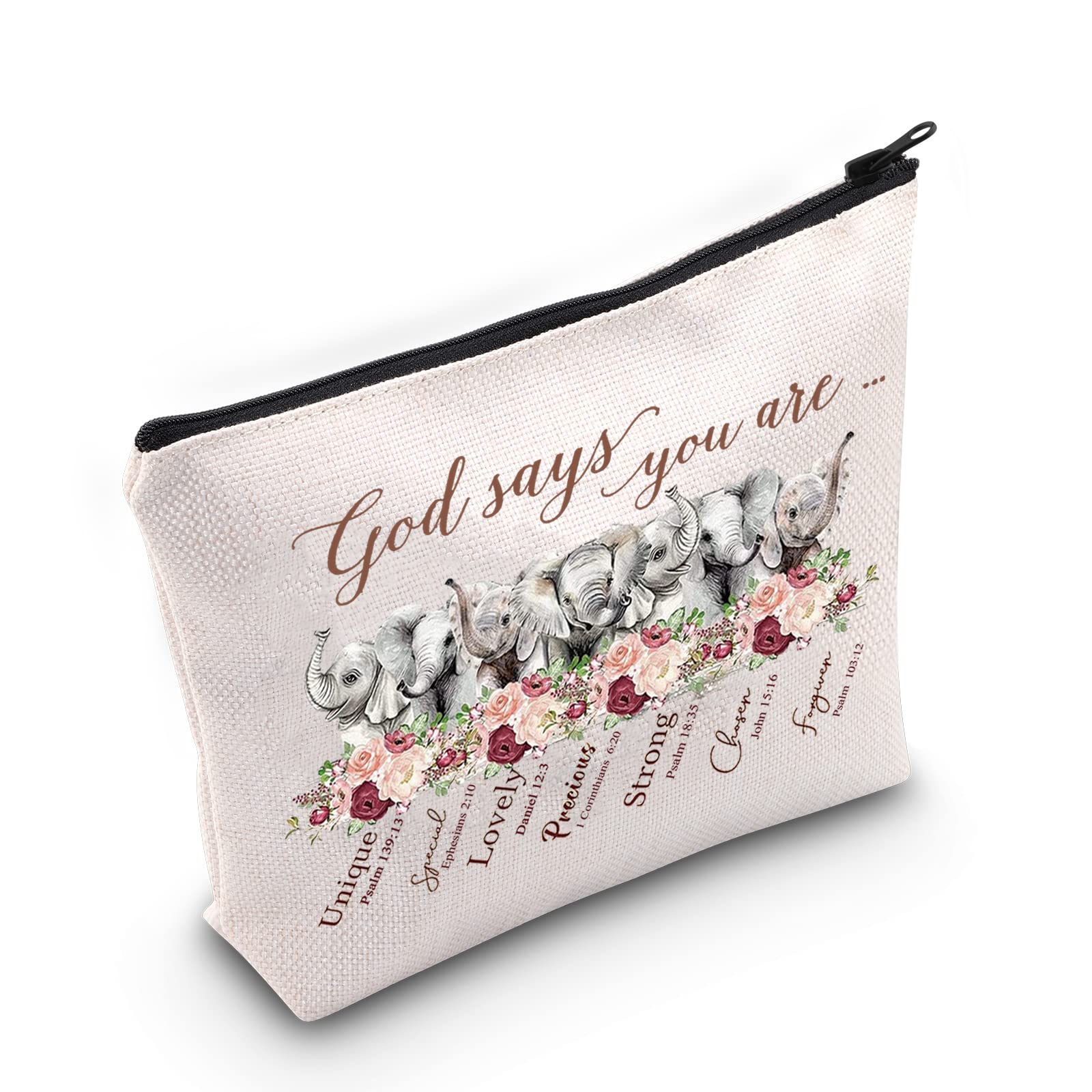 WZMPA Funny Elephant Makeup Bag Animal Lover Gift God Says You Are Unique Special Lovely Precious Strong Elephant Zipper Pouch Bag For Women Girls (God Says Elephant)
