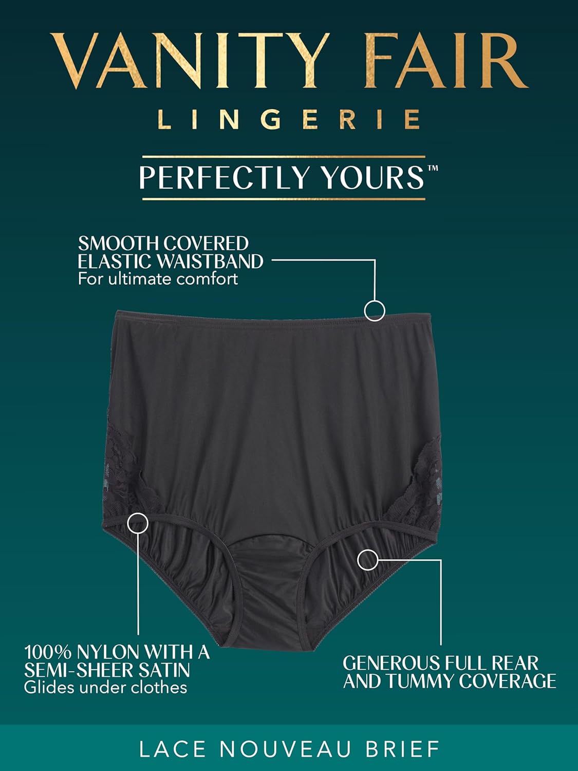 Vanity Fair Women's High Waisted Underwear, Full Coverage Ladies Panties, Perfectly Yours Briefs, Nylon Lace - Poetic Purple/Plum Gorgeous/Star White, 10 - Image 5