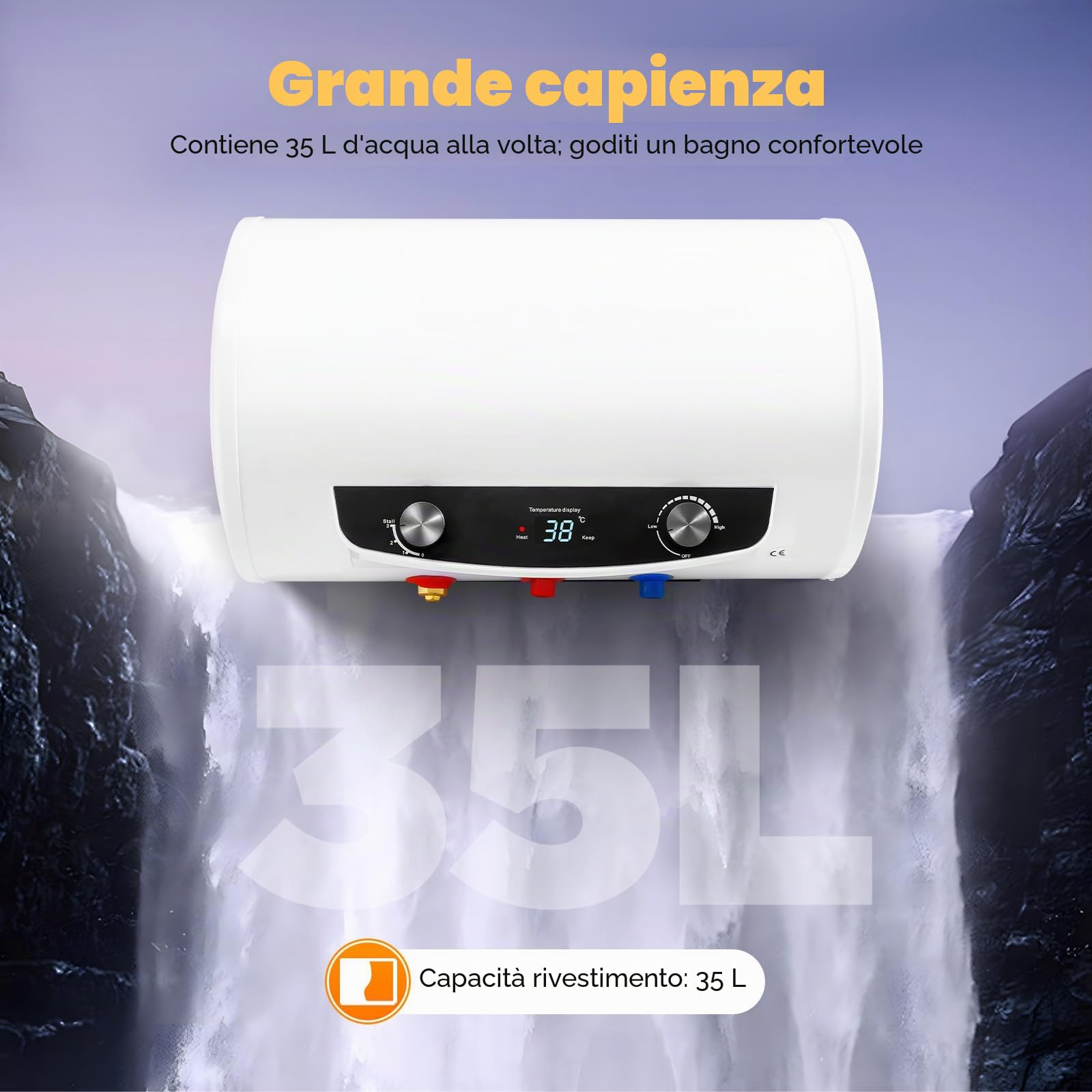 Scaldabagno elettrico, scaldabagno istantaneo da 50 l, caldaia, scaldabagno, scaldabagno orizzontale con unità doccia e tubo, 220 V, 2 kW.