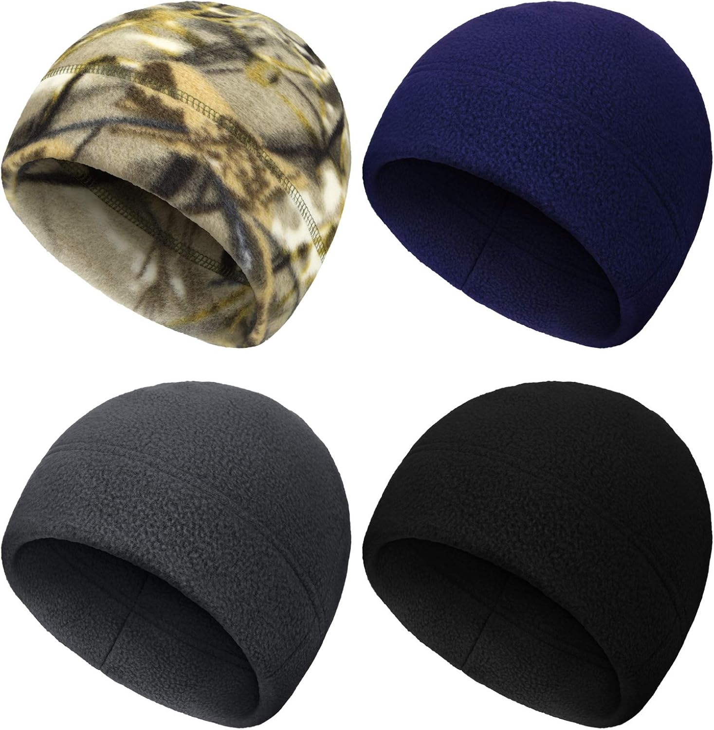 SATINIOR 4 Pieces Cotton Skull Caps for Men Women Fleece Beanies Hat Warm Soft Polar Beanie Hat Thick Windproof Winter