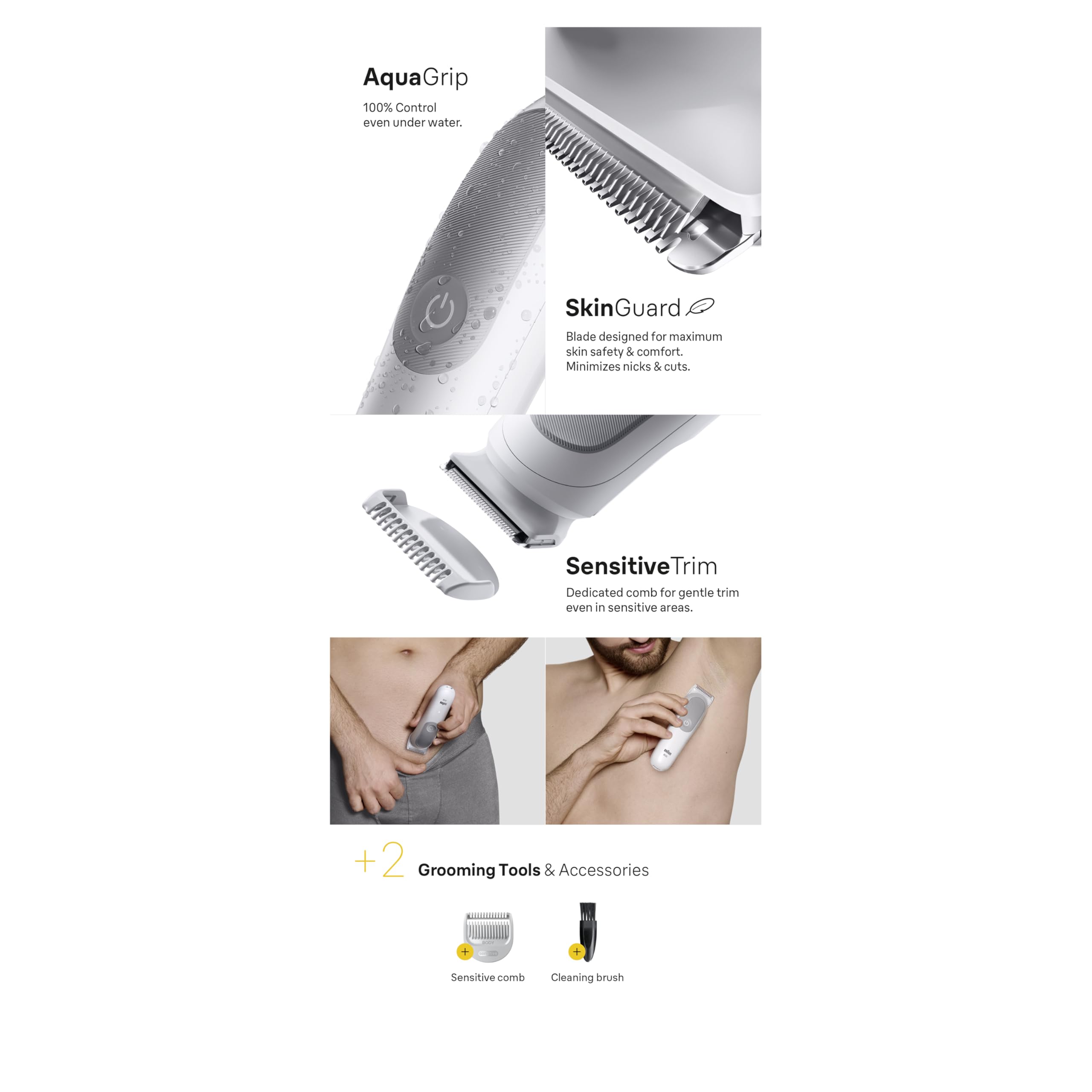 Braun Trimmer Per Il Corpo Serie 5, + 2 Strumenti Da Rasatura, Con Lama SkinGuard, Durata Di 100 Min, Morbido Per Zone Sensibili, Tondez, Rasare I Capelli Con Gli Accessori, Impermeabile, BG5500,