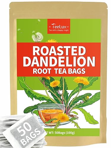 TeeLux Bolsas de té de raíz de diente de león tostado, té de hierbas de raíz de diente de león natural premium, sin cafeína, 50 bolsas de té