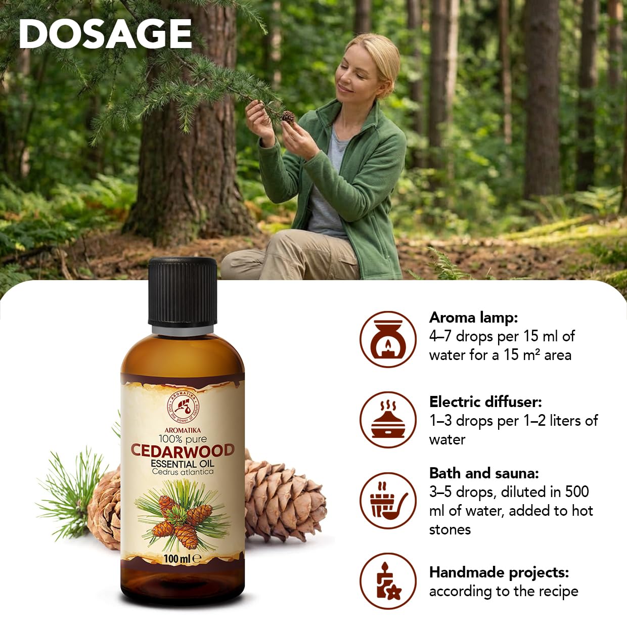 Olejek Eteryczny z Drewna Cedrowego 100 ml - Cedrus Atlantica - Olejek Aromatyczny do Dyfuzora - Aromaterapia - Świece Zapachowe - Mydła - Odświeżanie Powietrza