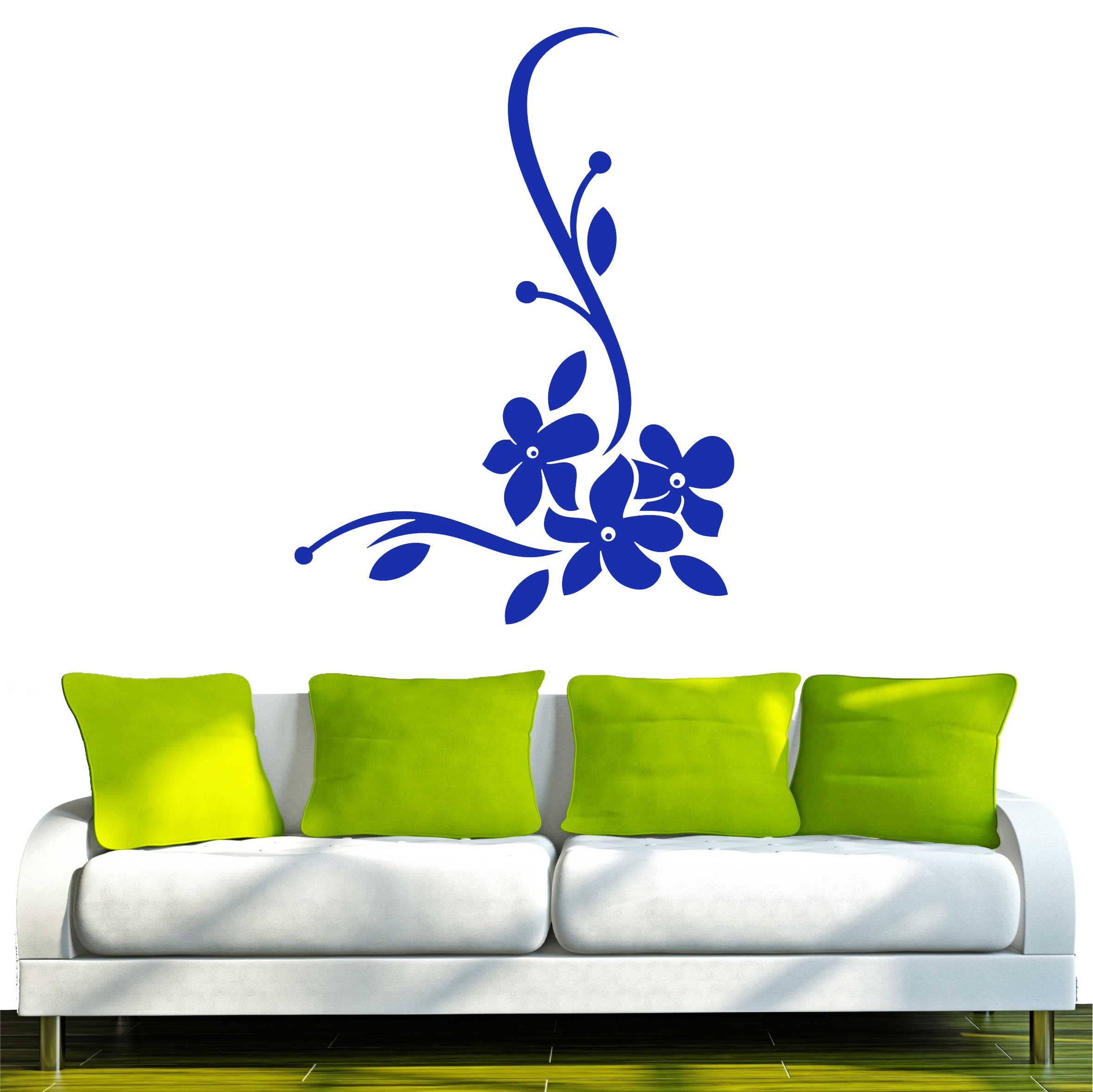 INDIGOS UG - Decalcomanie da muro - adesivi da parete - Murale - F324 con foglie, 160 x 118 cm - Blu - Decorazione per soggiorno, camera dei bambini, ufficio, scuola