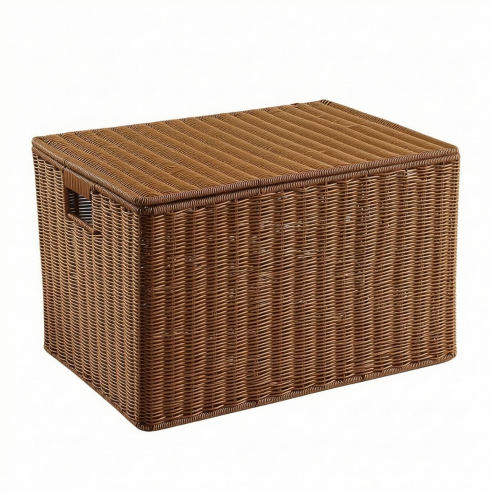 Cesto Portaoggetti con Coperchio Rettangolare Scatola in Finto Rattan Naturale Cesto in Rattan per Armadio, 50x35x31cm