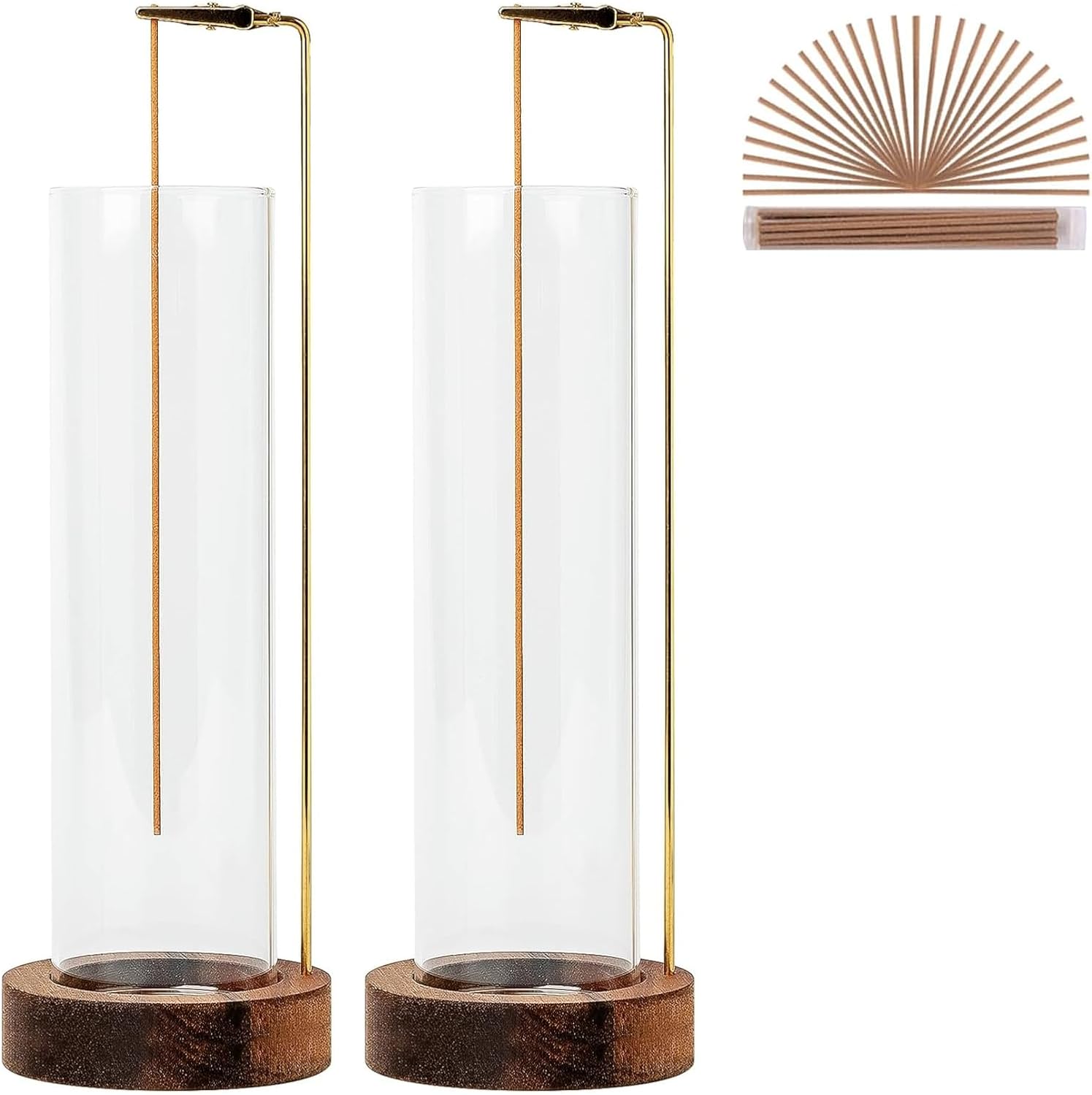 GARMOLY Anti-Ash Incense Holder with 30 Sticks & Detachable Glass Catcher - Stylish Wood Base Burner