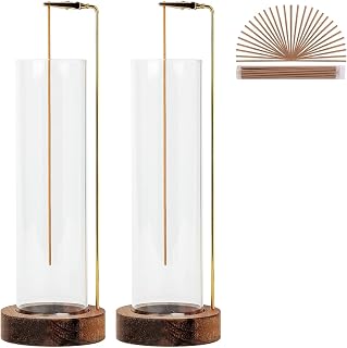GARMOLY Anti-Ash Incense Holder with 30 Sticks & Detachable Glass Catcher - Stylish Wood Base Burner