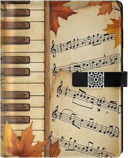 Autumn Leaves Piano Sheet Music A5 Binder 6 Ring Refillable PU Leather Notebook Journal with Magnetic Buckle Closure Loose Leaf Travel Office Planner Budget Binder Notepad Portfolio,