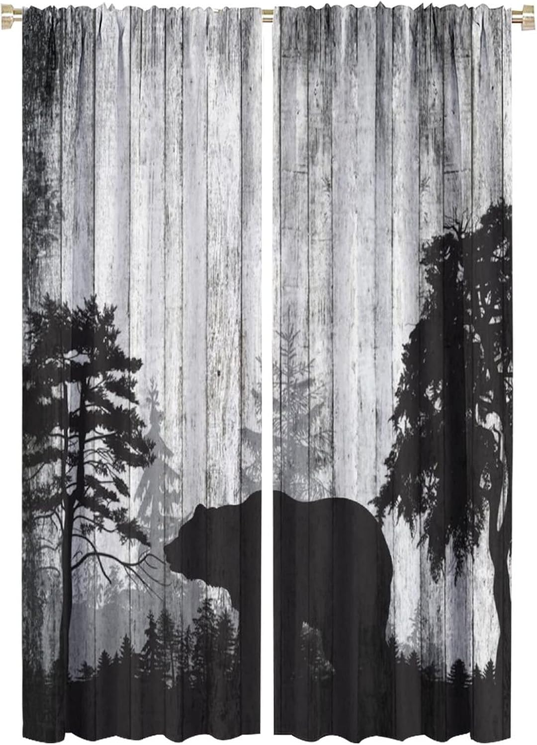 Rustic Black Bear Blackout Curtains for Bedroom,Retro Farmhouse Decor Animal Theme Forest Wildlife Bear Window Treatments Rod Pocket 2 Panels 63L x 21W