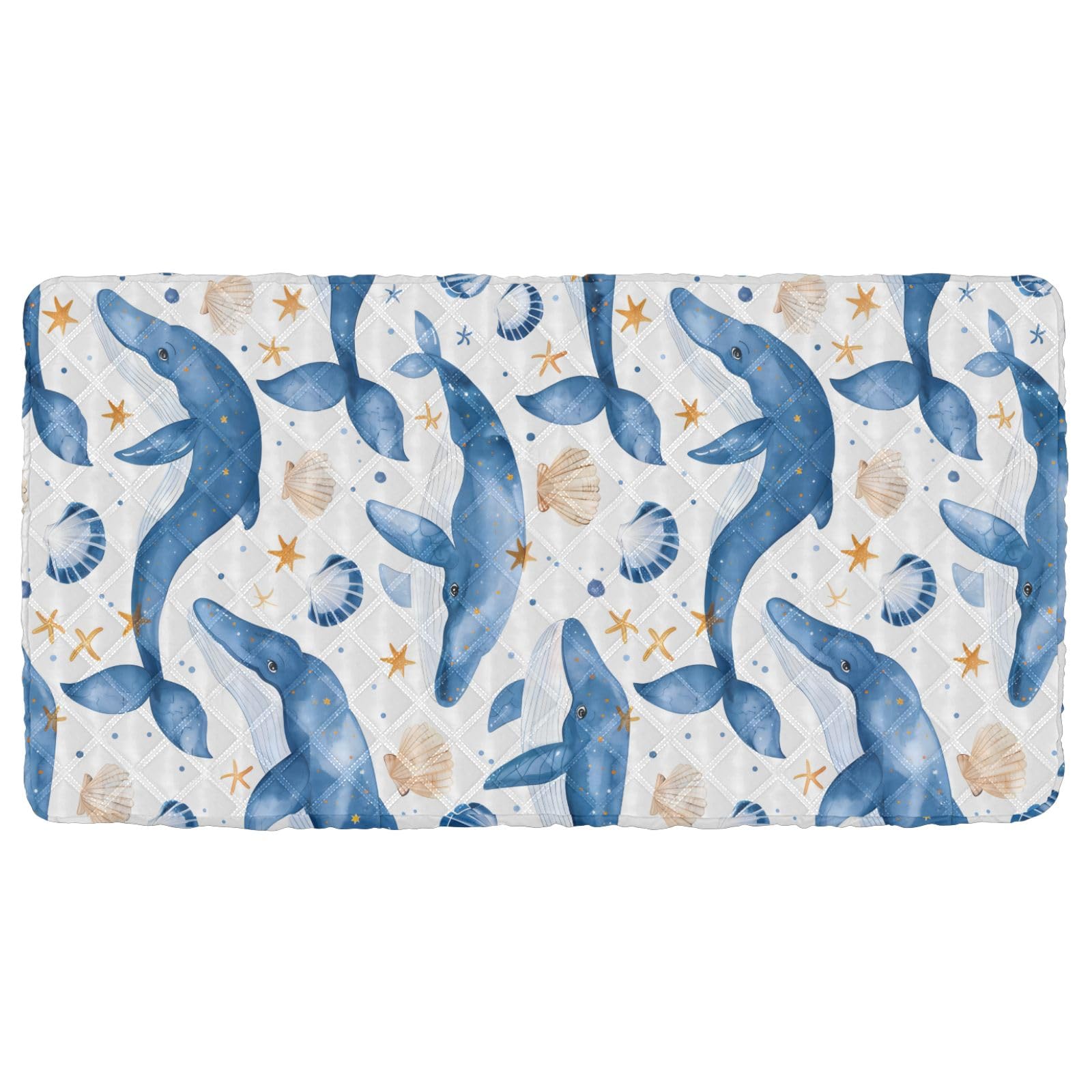 Portable Toddler Bed Sheet for Kids Blue Whales with Seashells and Stars Travel Bed Fitted Sheet