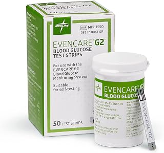 Medline EvenCare G2 Blood Glucose Test Strips 50 Count - 6 Second Results, 1μL Sample for G2 Meter