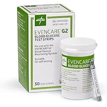 Medline EvenCare G2 Blood Glucose Test Strips, Self-testing with G2 Monitoring System, 6 Second Results, 50 Count System, 6 Second Results, 50 Count