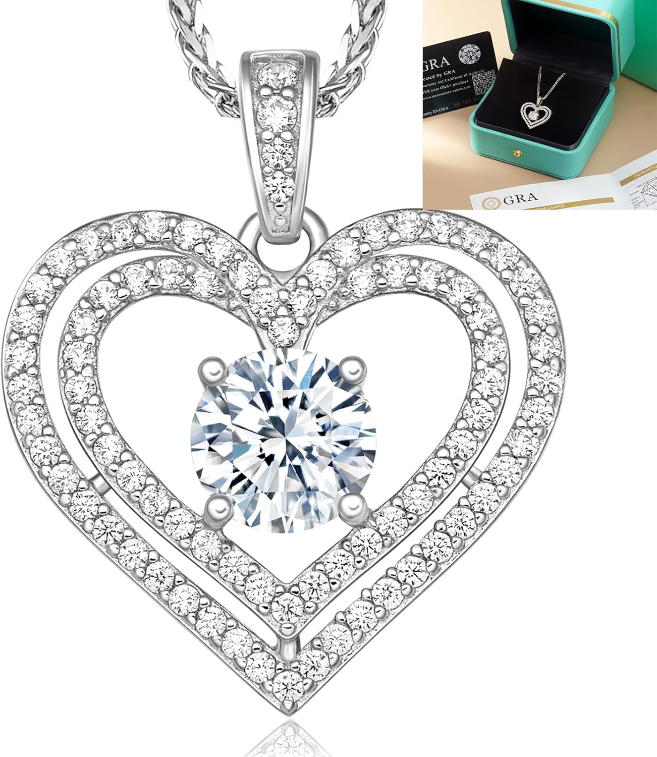Moissanite Heart Pendant Necklace Lab Created Diamond 18K Gold Plated 925 Sterling Silver D Color VVS1 Clarity Waterproof Hypoallergenic Gift for Wife Women Anniversary Mothers Day Valentine
