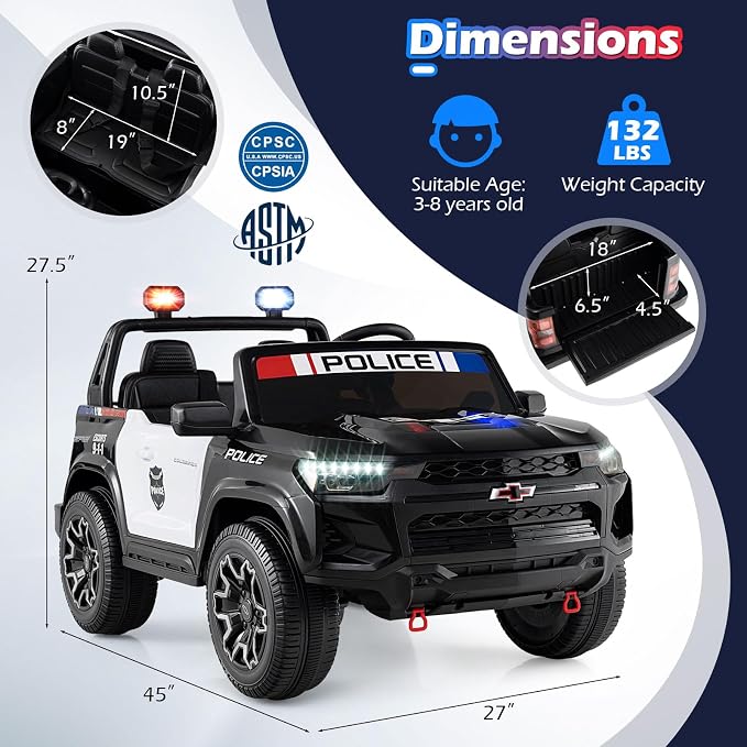 Auto Eléctrico Policía Chevrolet 2 plazas 24V 4WD para Niños miniatura 2