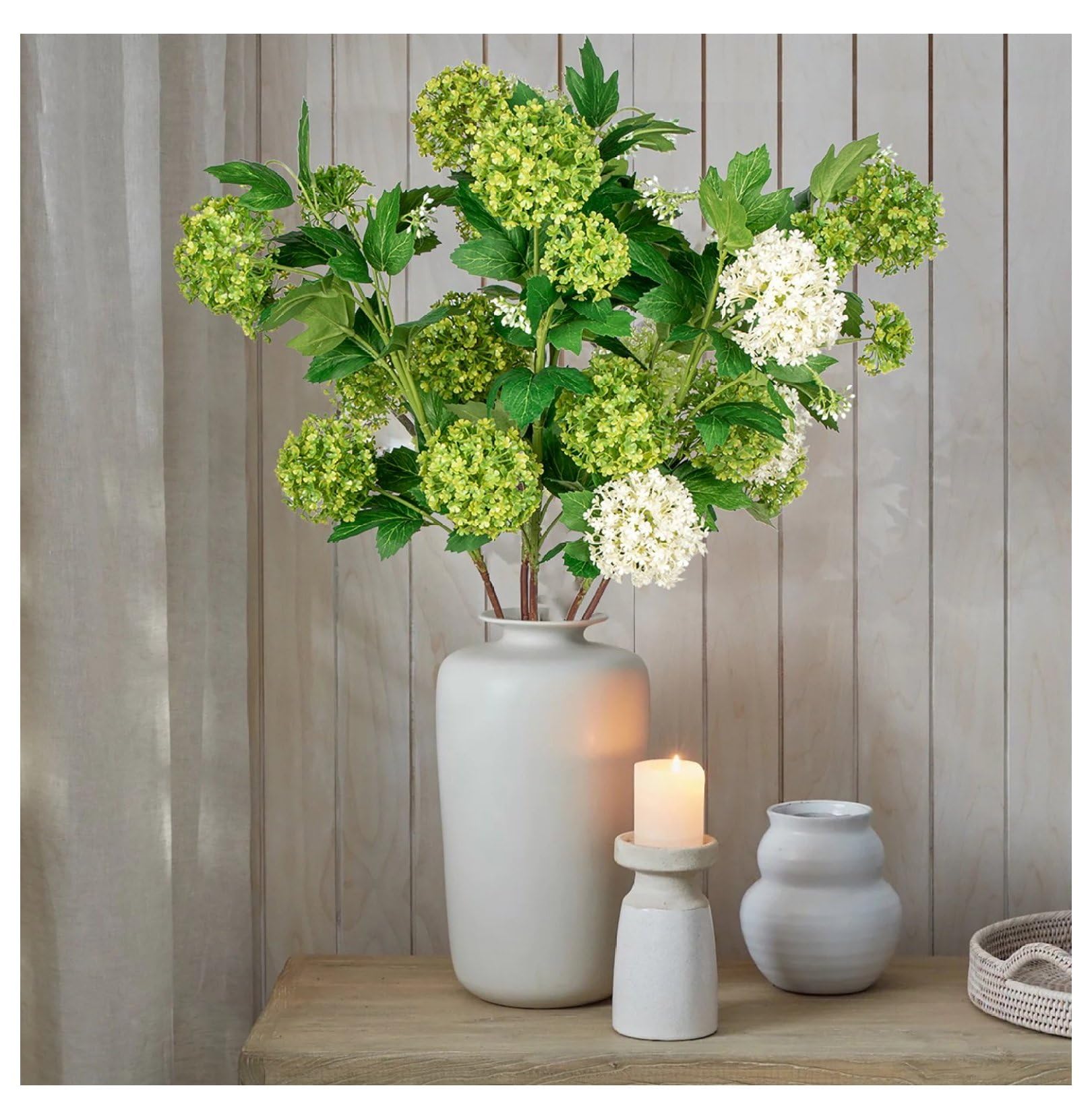 Artificial Hydrangea 31", Faux Hydrangeas 3-Pack for Wedding Decor, Green Silk Flowers for Centerpieces, Indoor Outdoor Floral Arrangements