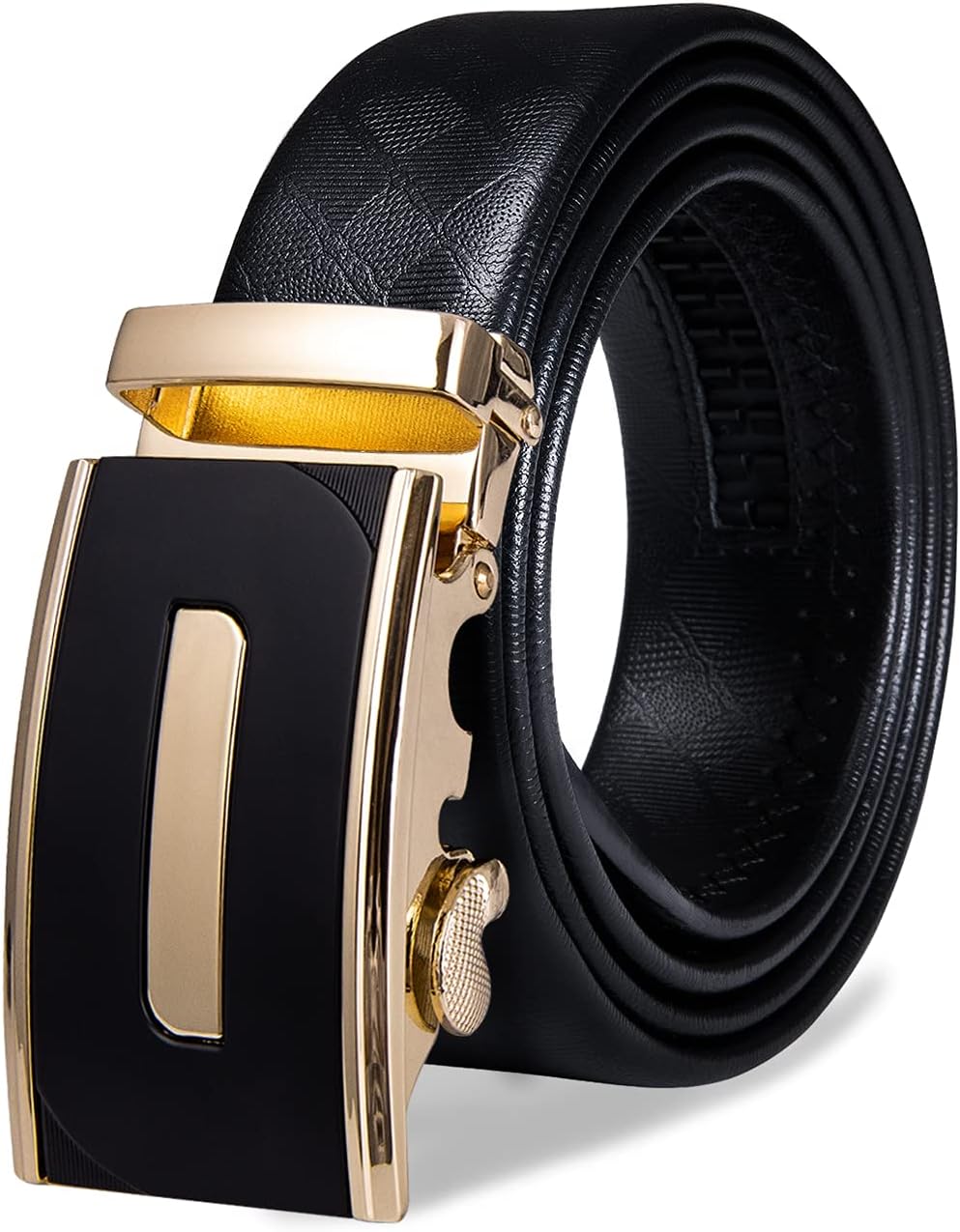 Mens Gold Buckle Belt,YOHOWA Cowhide Belt Automatic Ratchet Buckle