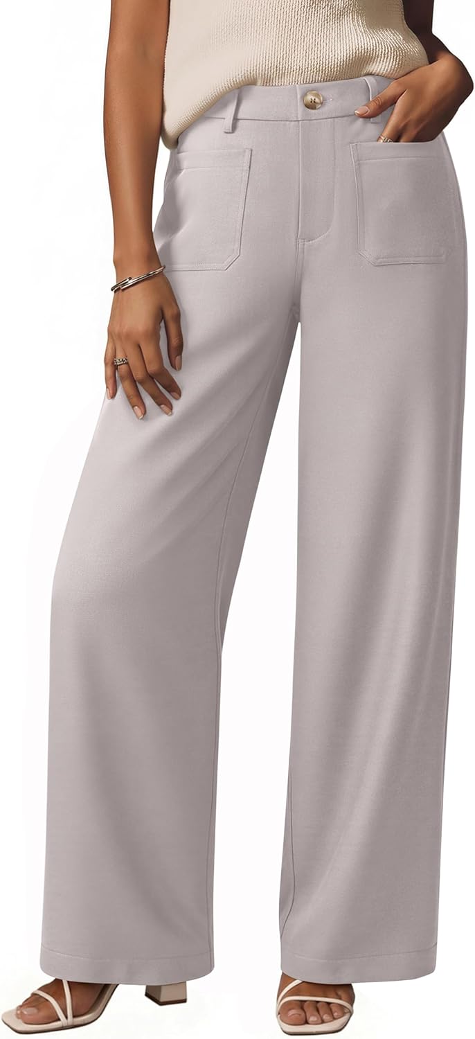 NIMIN Womens Wide Straight Leg Dress Pants High Wasited Work Trousers Comfort Business Casual Slacks Pants with Pockets