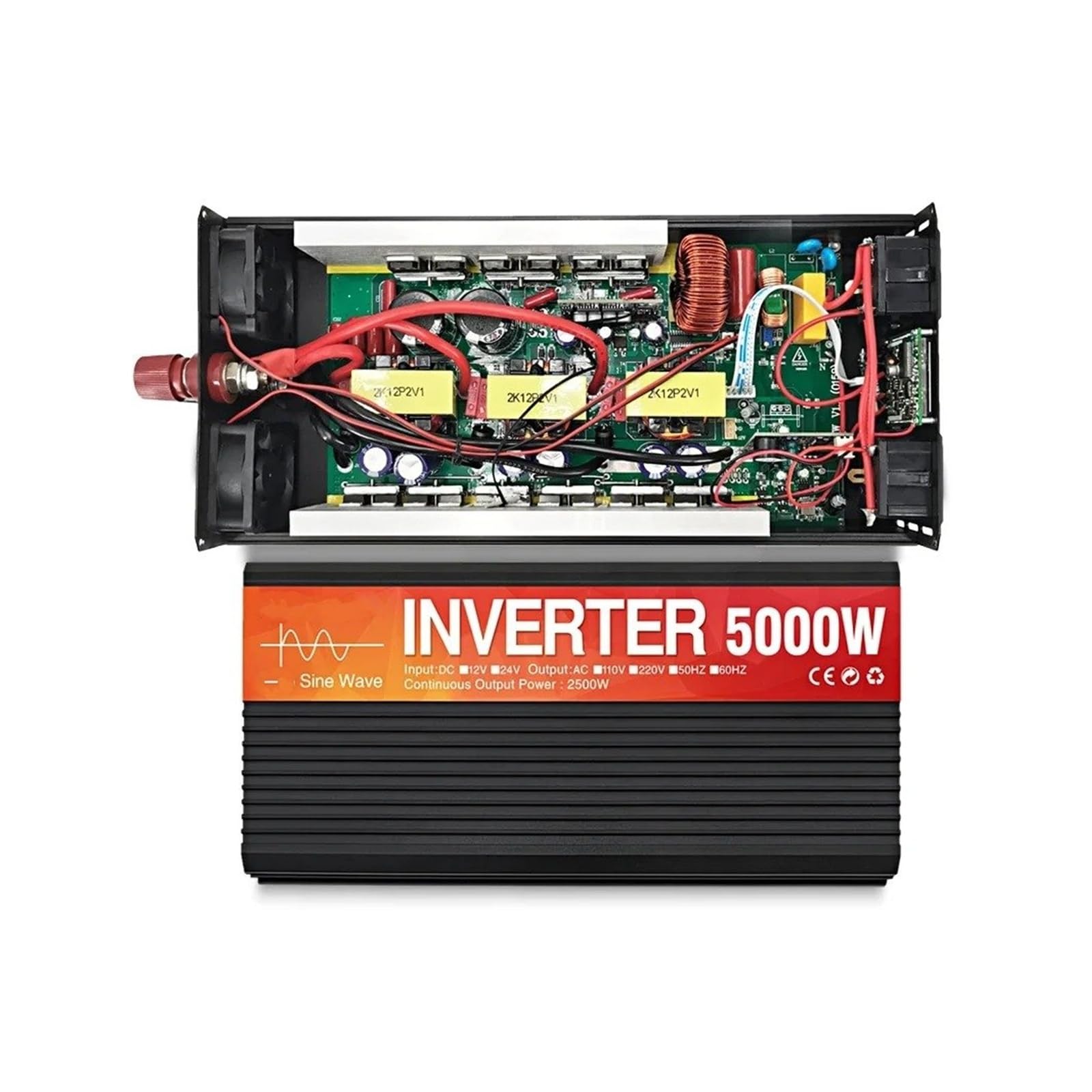 Inversor Corriente Coche 4000W 5000W 6000W Inversor Onda Sinusoidal Pantalla LCD Doble Enchufe DC 12V 60V AC 220V Convertidor Voltaje Fuente(4000W(Rated 2000W),72V(60V to 82V),220V50H)