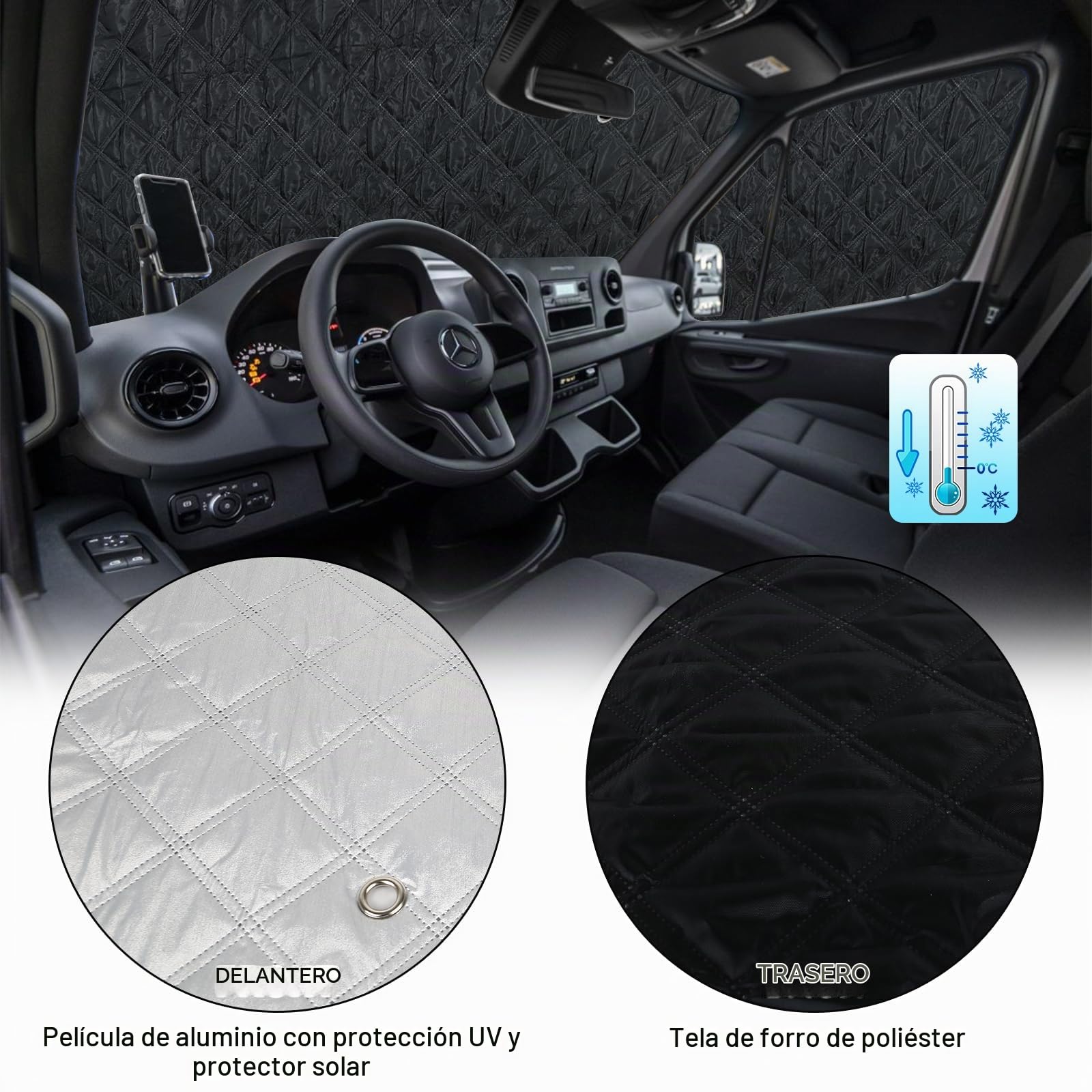 7 Piezas Parasol del Parabrisas Automóvil Reemplazo para Mercedes Sprinter 2006-2019, Cabina del Conductor Reemplazo para VW Crafter LWB 2006-2019, Cubierta de Parasol Automóvil, Parasol Plegable
