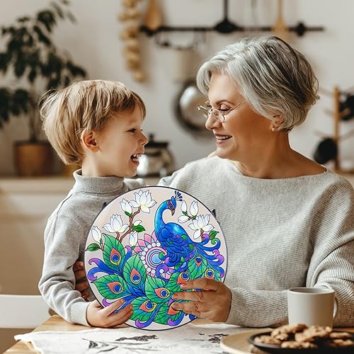 Miniatura 7 de MUMTOP Colgante de vitrales para colgar Atrapasoles de pavo real, panel de vidrio pintado a mano, decoración del hogar para abuela, idea de regalo