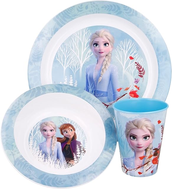 Stor Frozen II Blue Forest 3pcs Micro Dinner Tableware Set Plate, Bowl & Cup, BPA Free