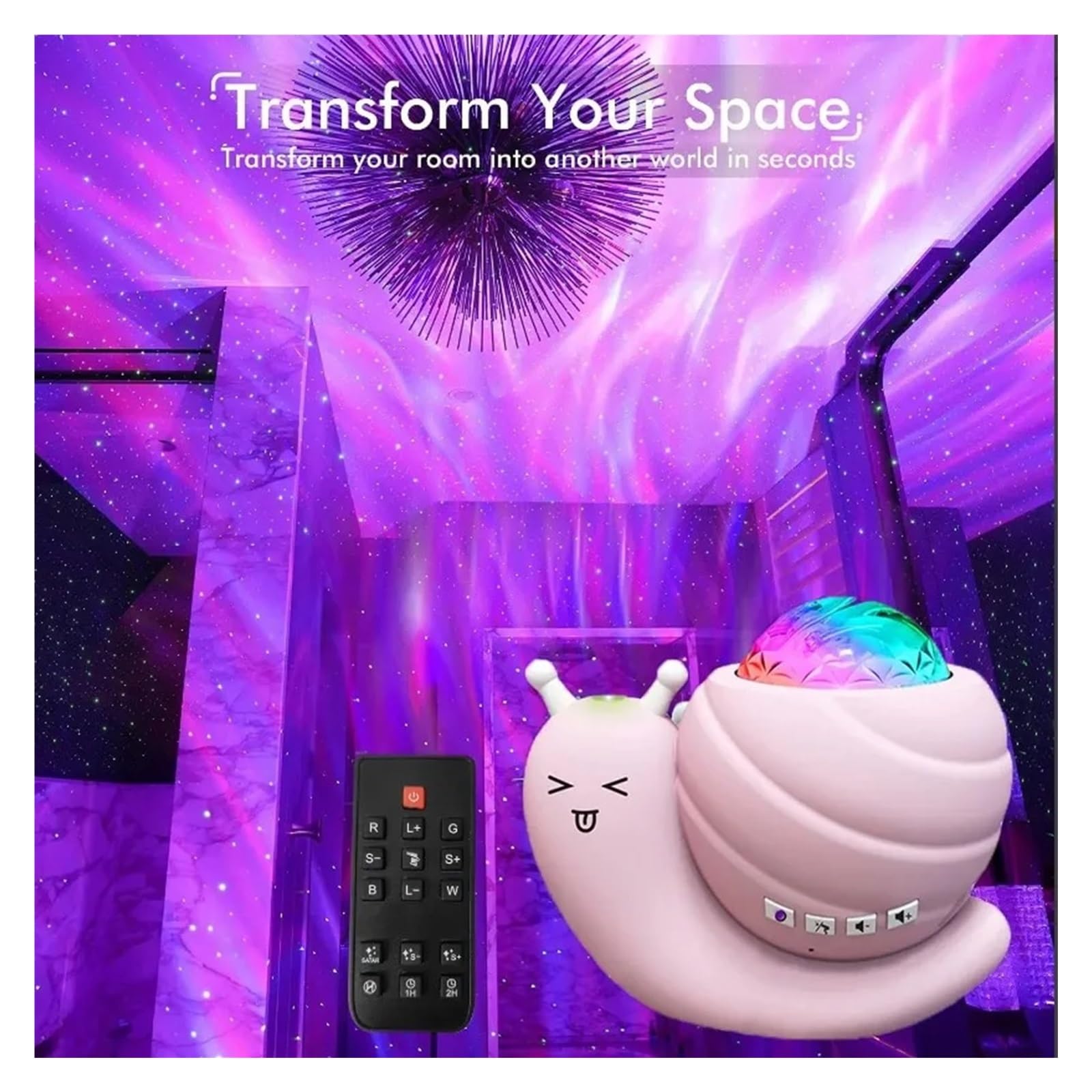 Pilot Zdalnego Sterowania LED Ślimak Projektor Nocna Lampa Obrotowa Sypialnia Aurora Gwiaździste Niebo Światło Atmosfera Dekoracja Lampy Prezent ﻿ Przezroczysty Obrazowanie